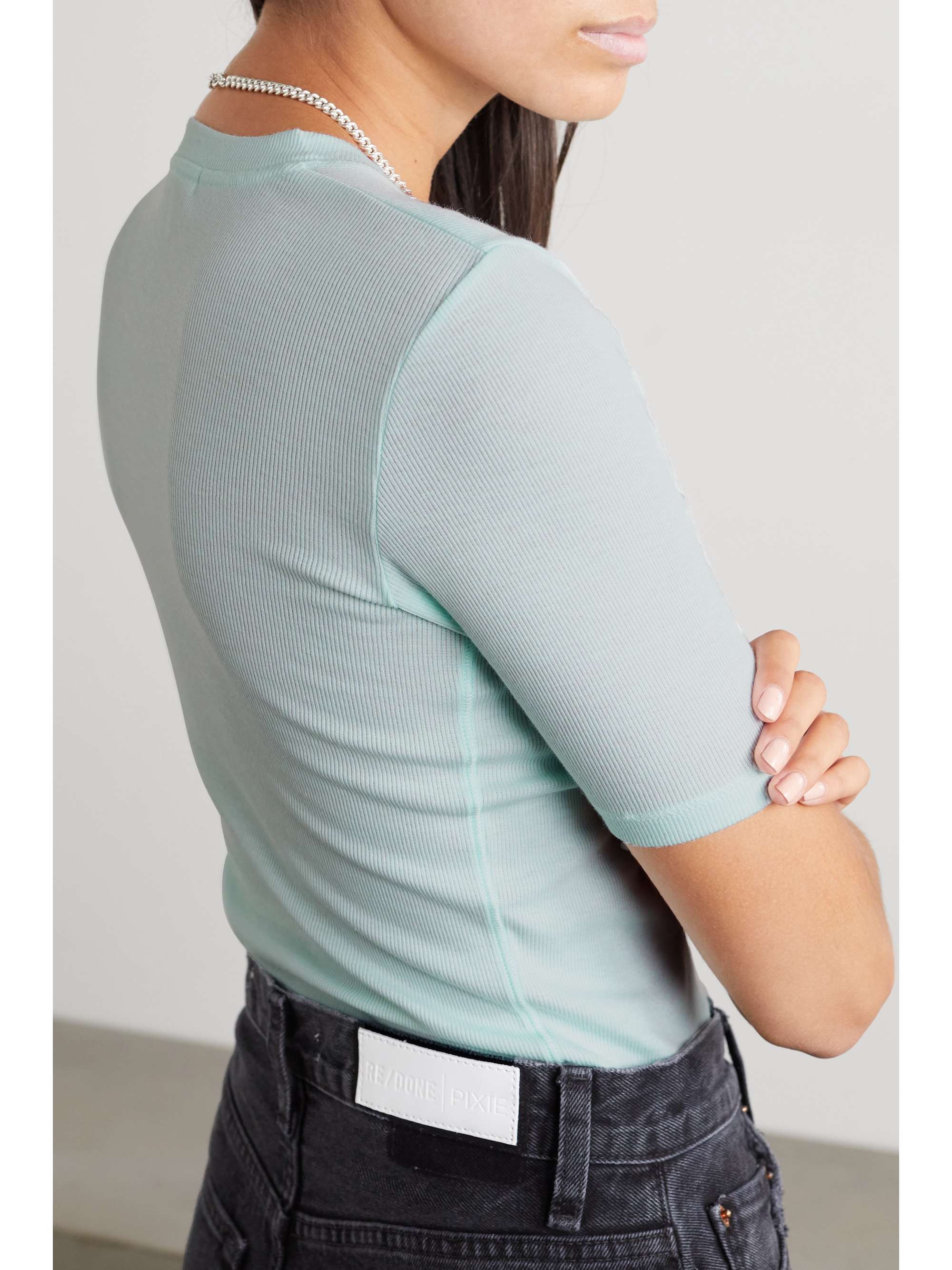 Blue Ribbed cotton and modal-blend T 