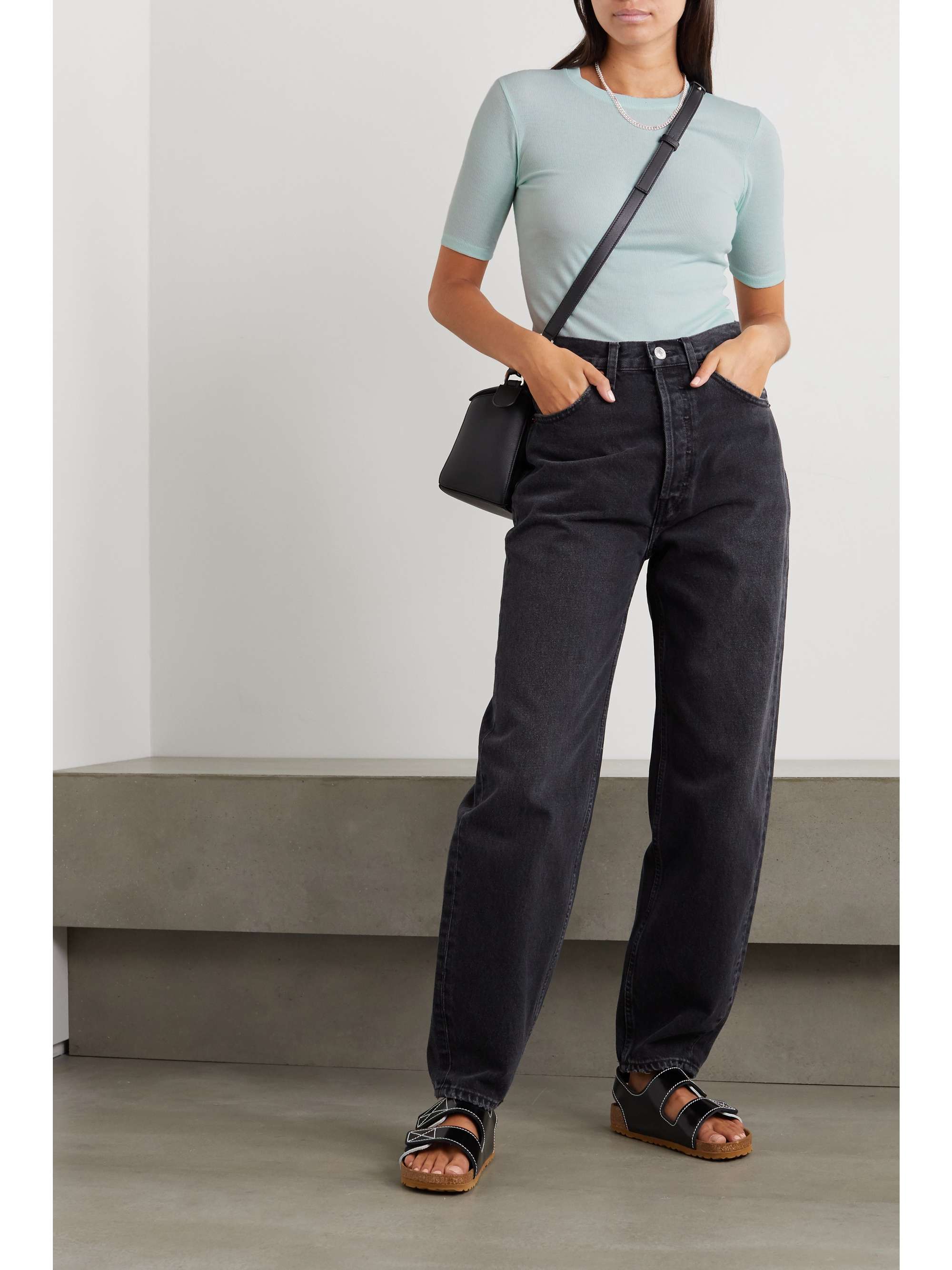 Blue Ribbed cotton and modal-blend T 