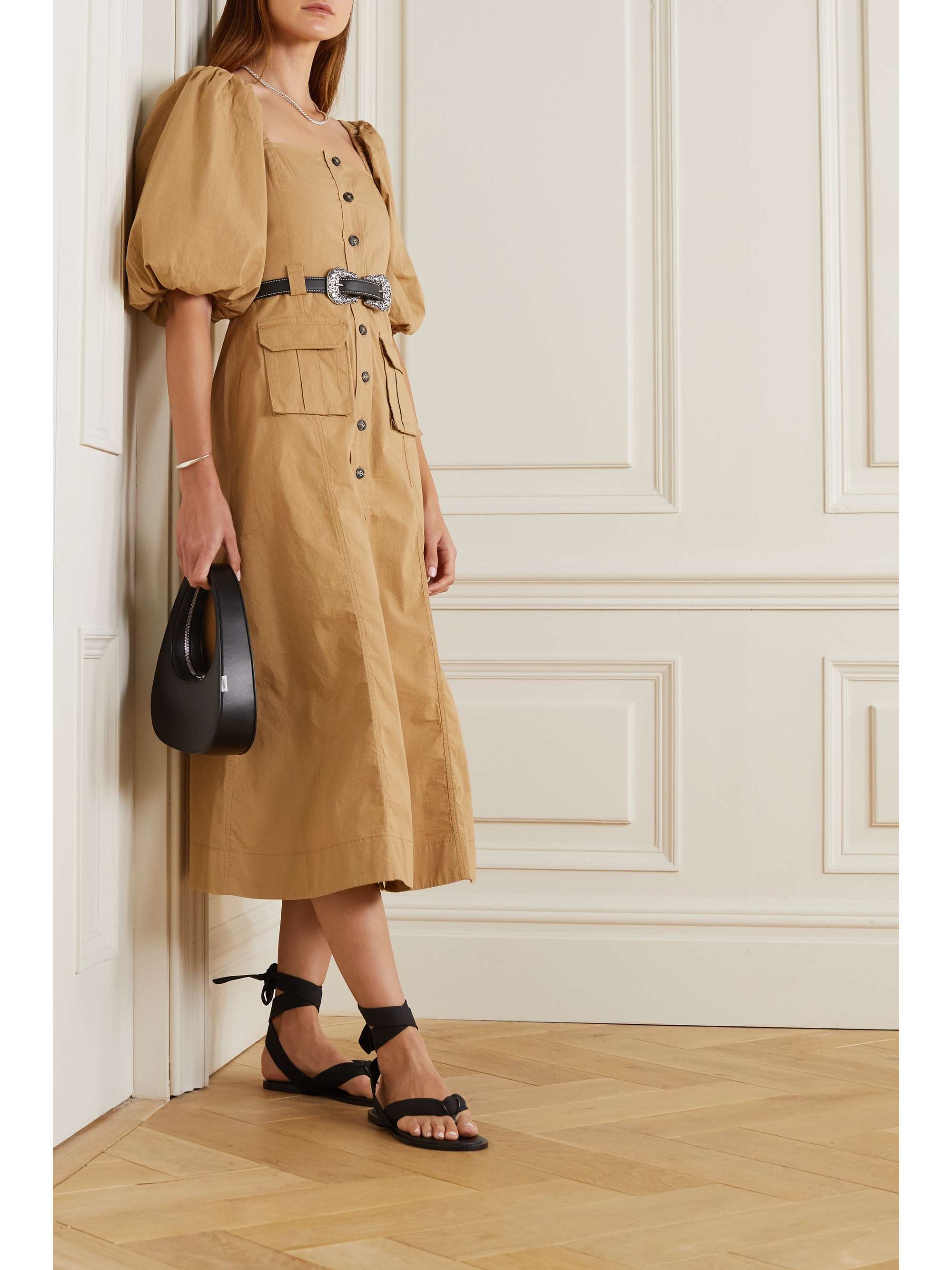 Ganni - Cotton-Blend Ripstop Midi Dress - Neutrals - DK32 - Net A Porter