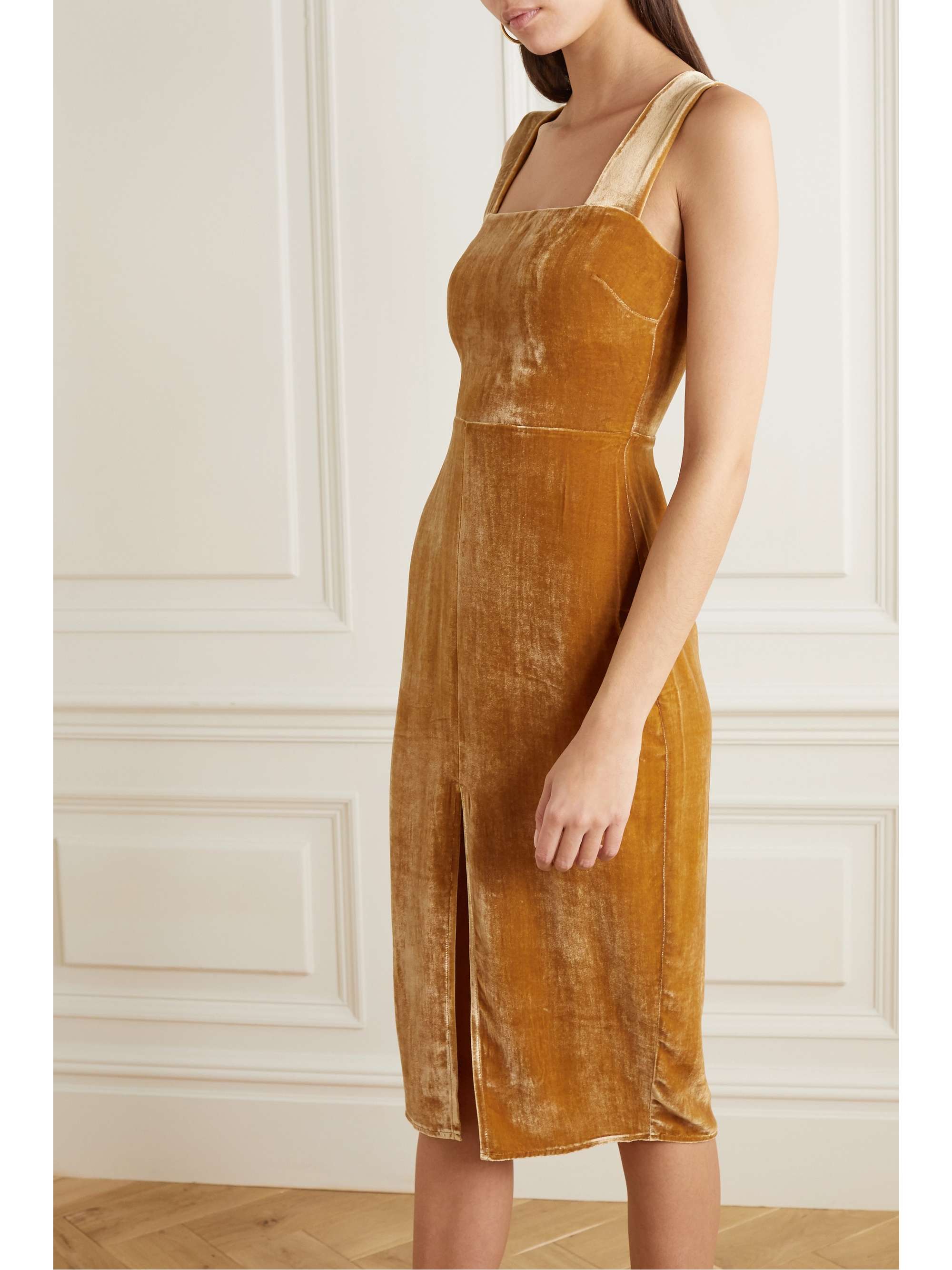 reformation gold dress