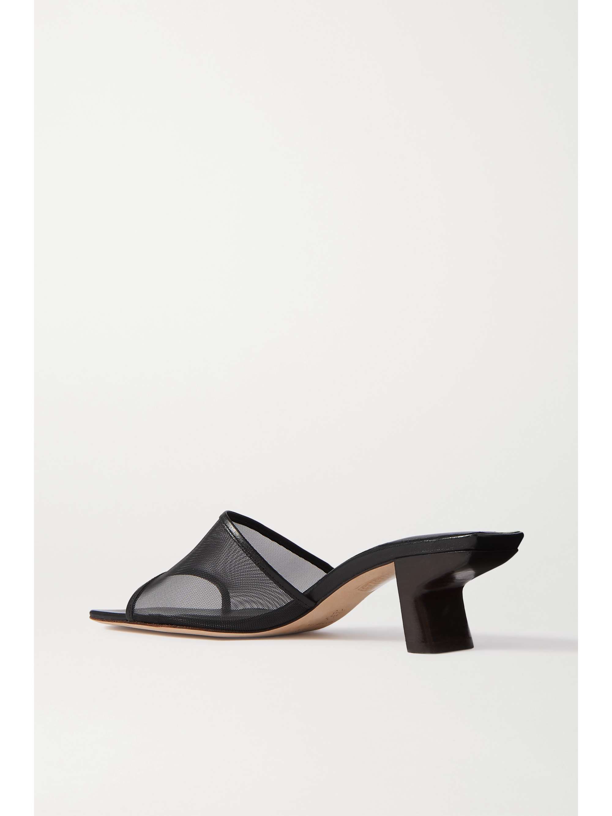 BY FAR Lily leather-trimmed mesh mules