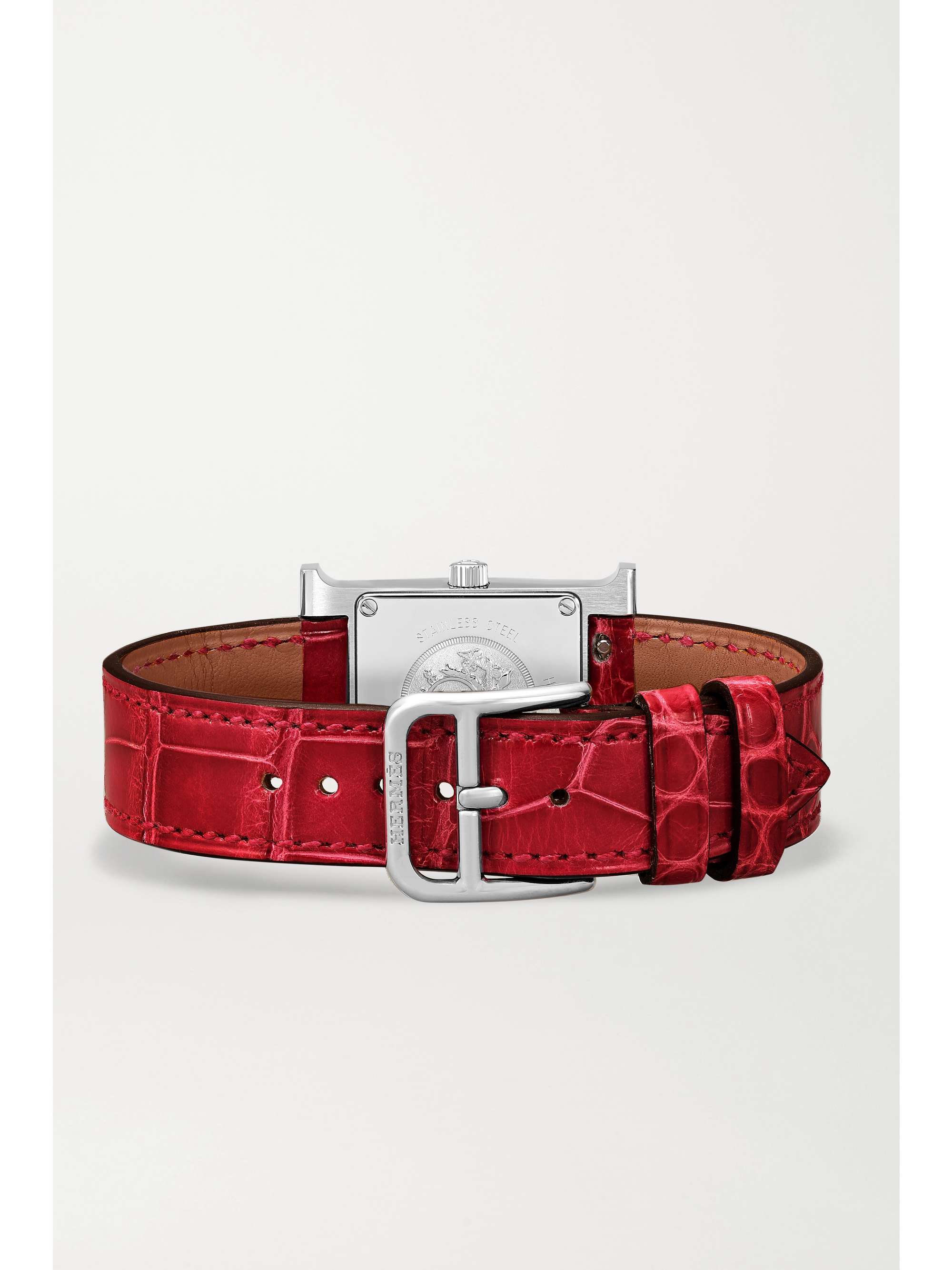 HERMÈS TIMEPIECES Heure H 25mm small stainless steel, alligator and diamond watch
