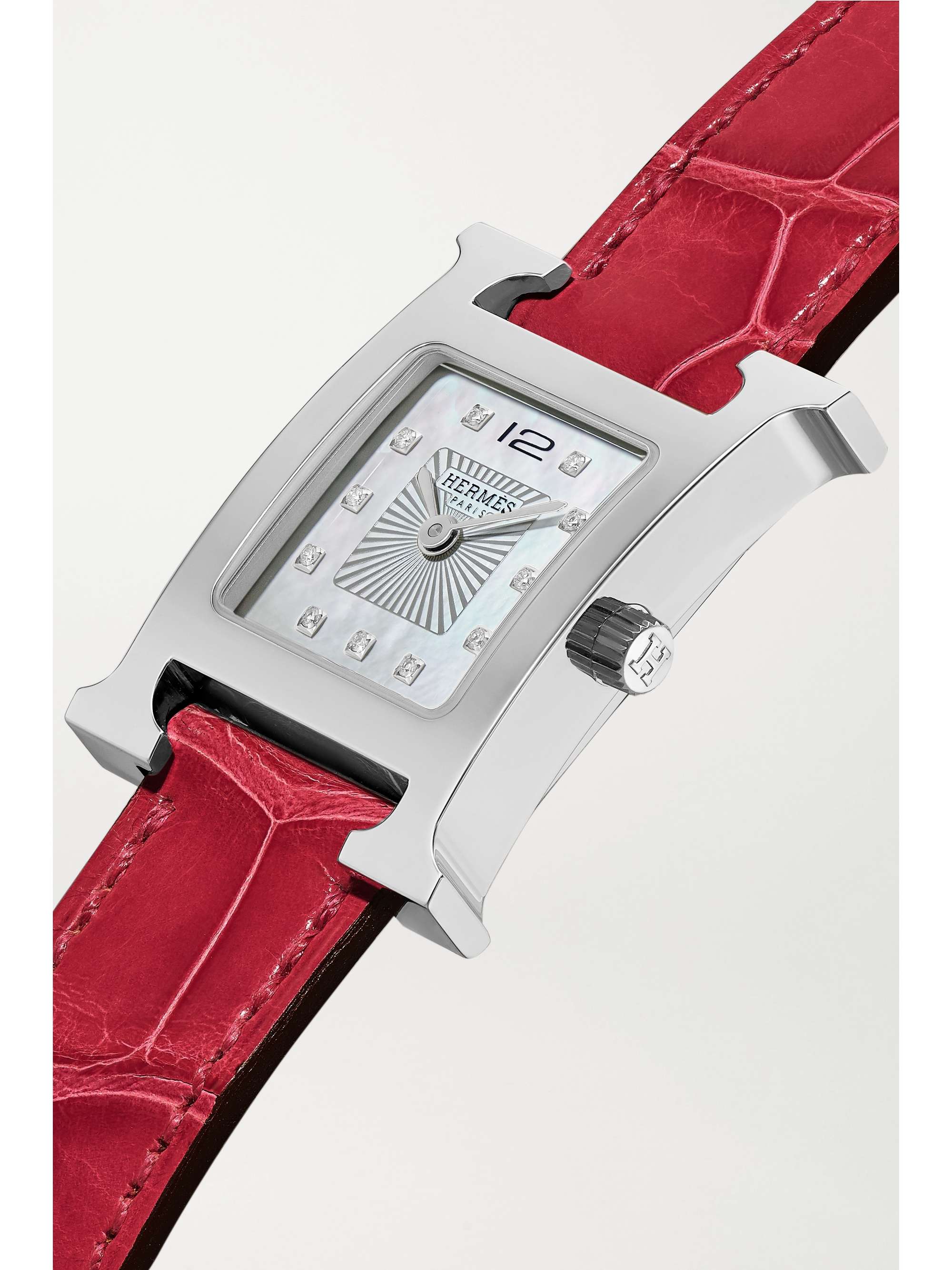HERMÈS TIMEPIECES Heure H 25mm small stainless steel, alligator and diamond watch
