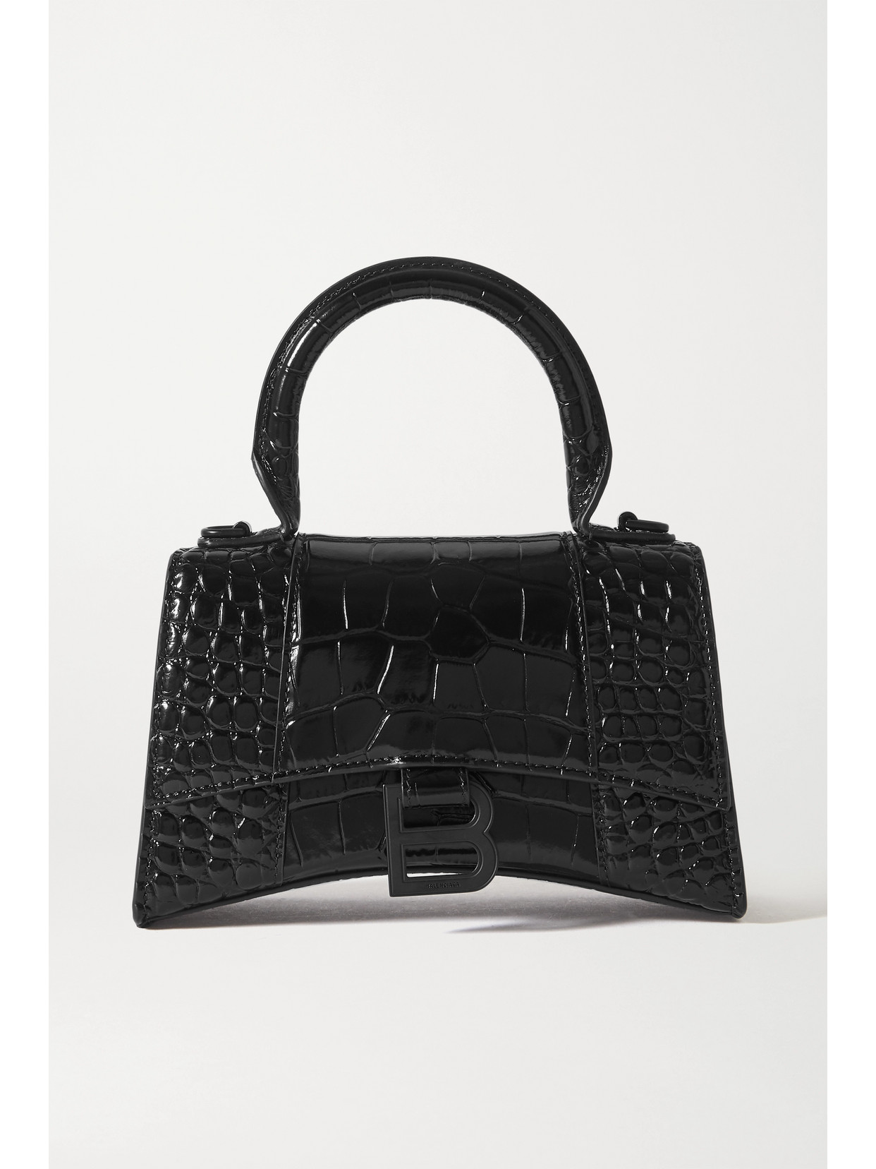 BALENCIAGA HOURGLASS XS CROC-EFFECT LEATHER TOTE