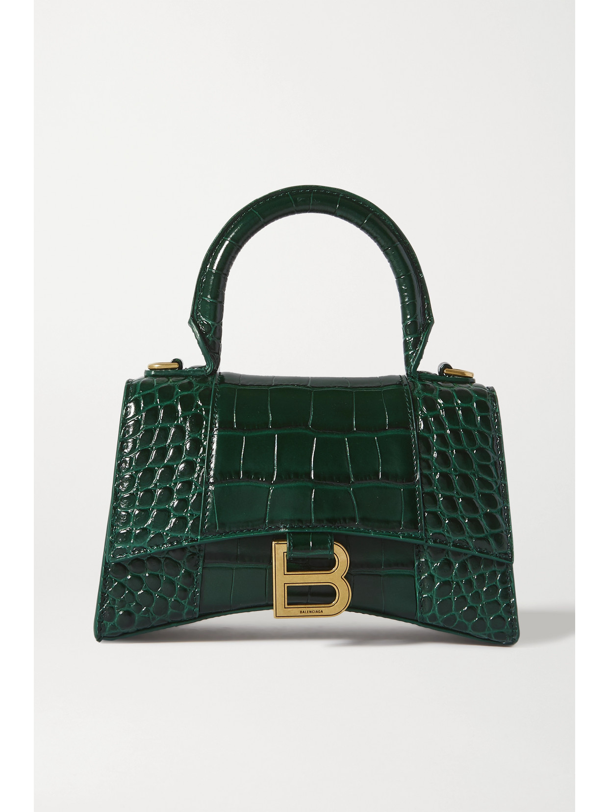 BALENCIAGA HOURGLASS XS CROC-EFFECT LEATHER TOTE