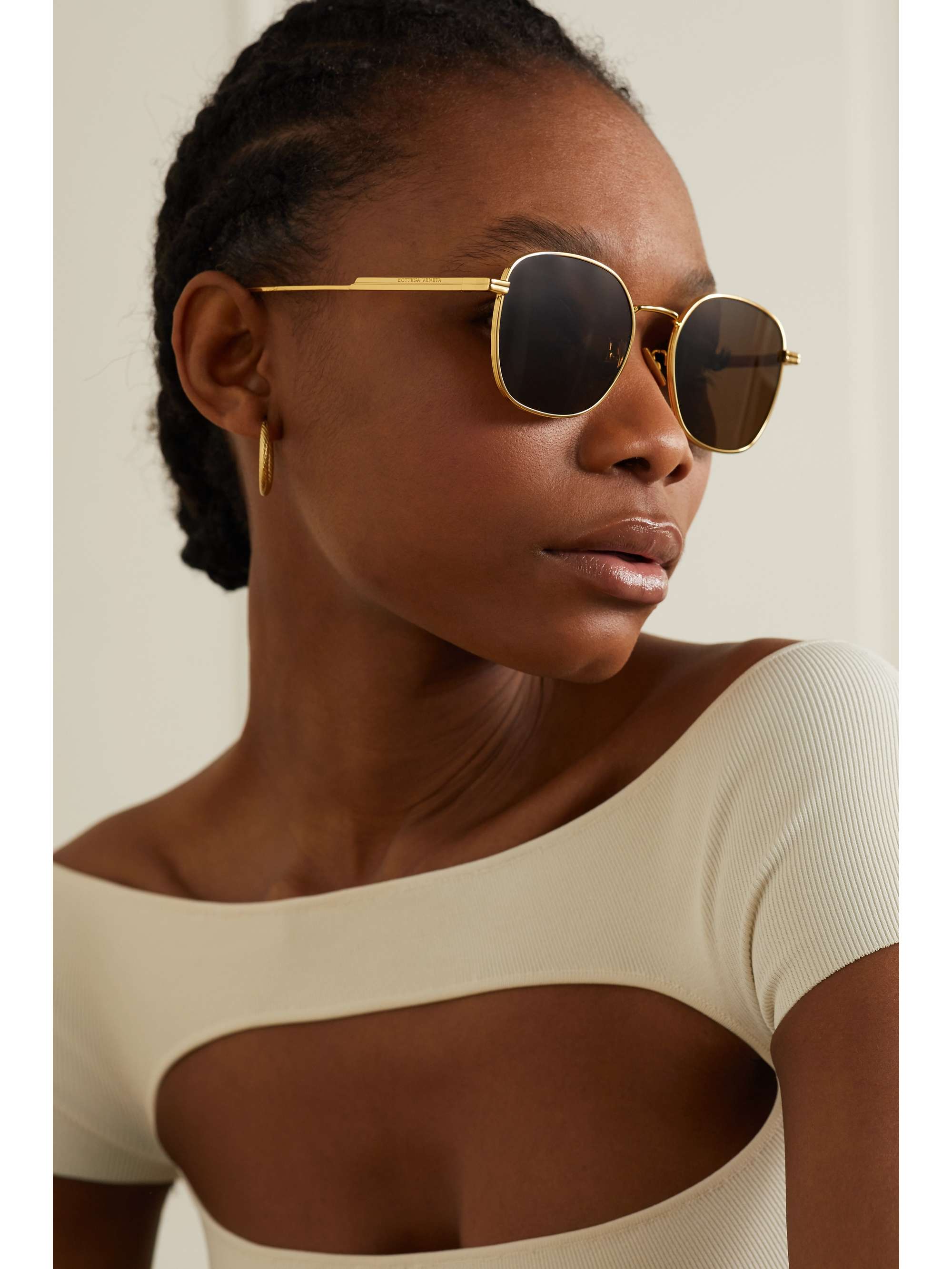 Gold Light Ribbon squareframe goldtone sunglasses BOTTEGA