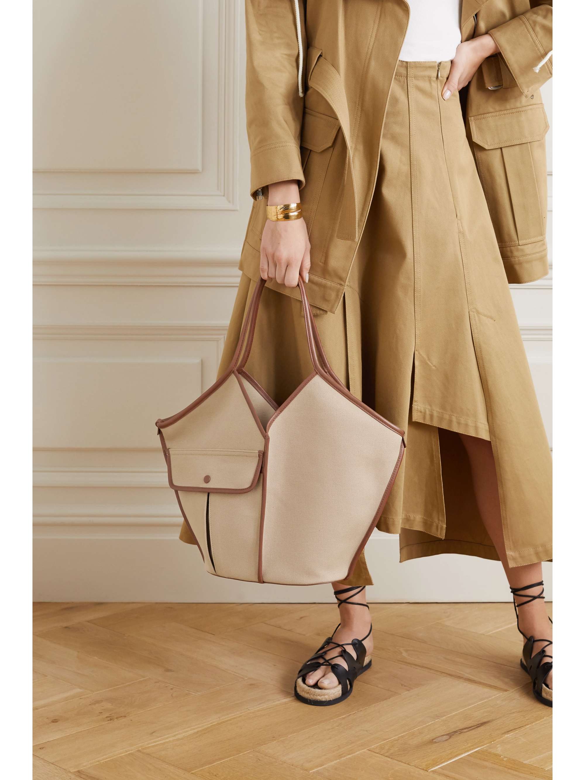 HEREU + Space for Giants Duna large leather-trimmed organic cotton-canvas tote