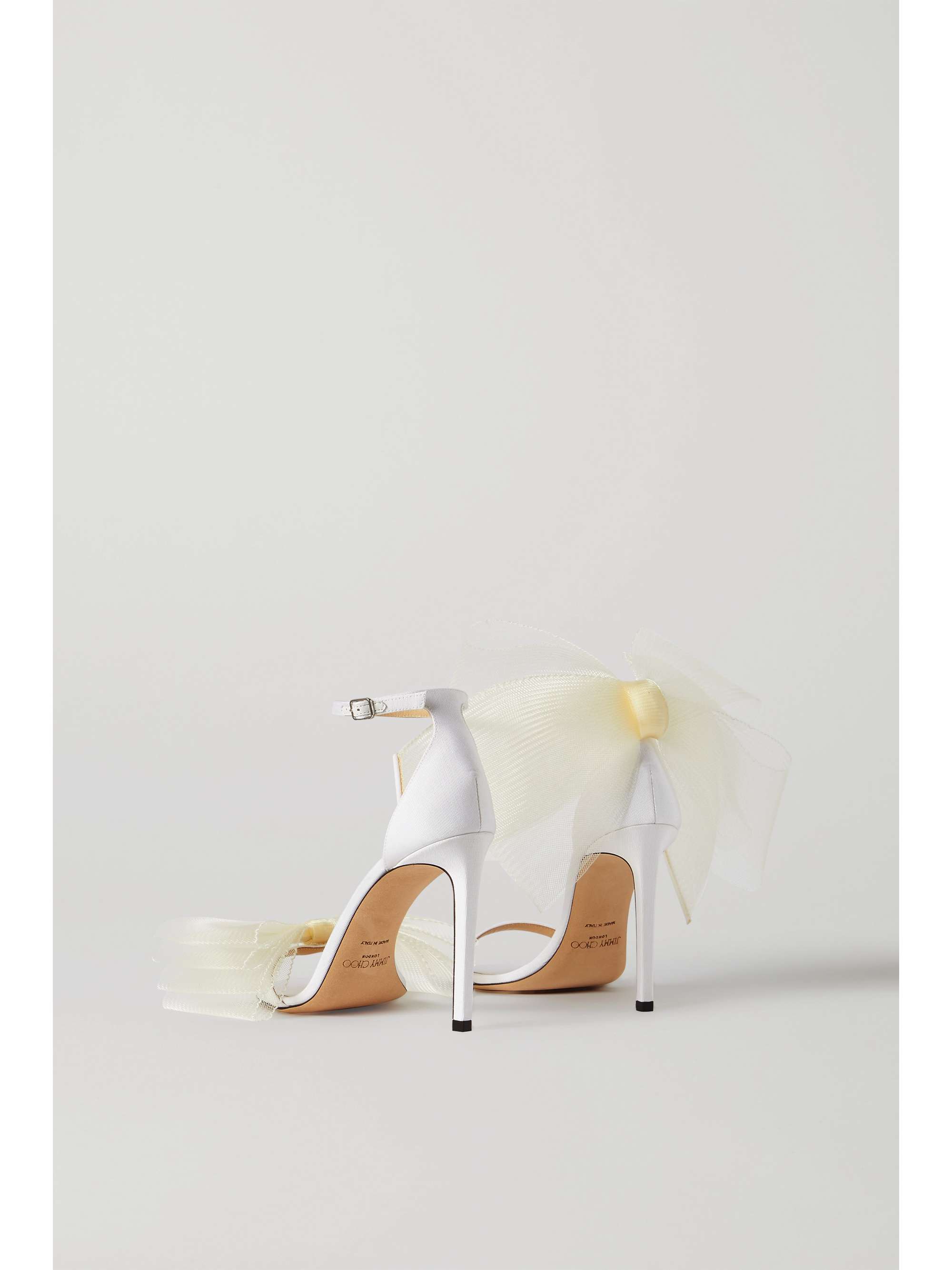 JIMMY CHOO Aveline 100 bow-detailed mirrored-leather sandals