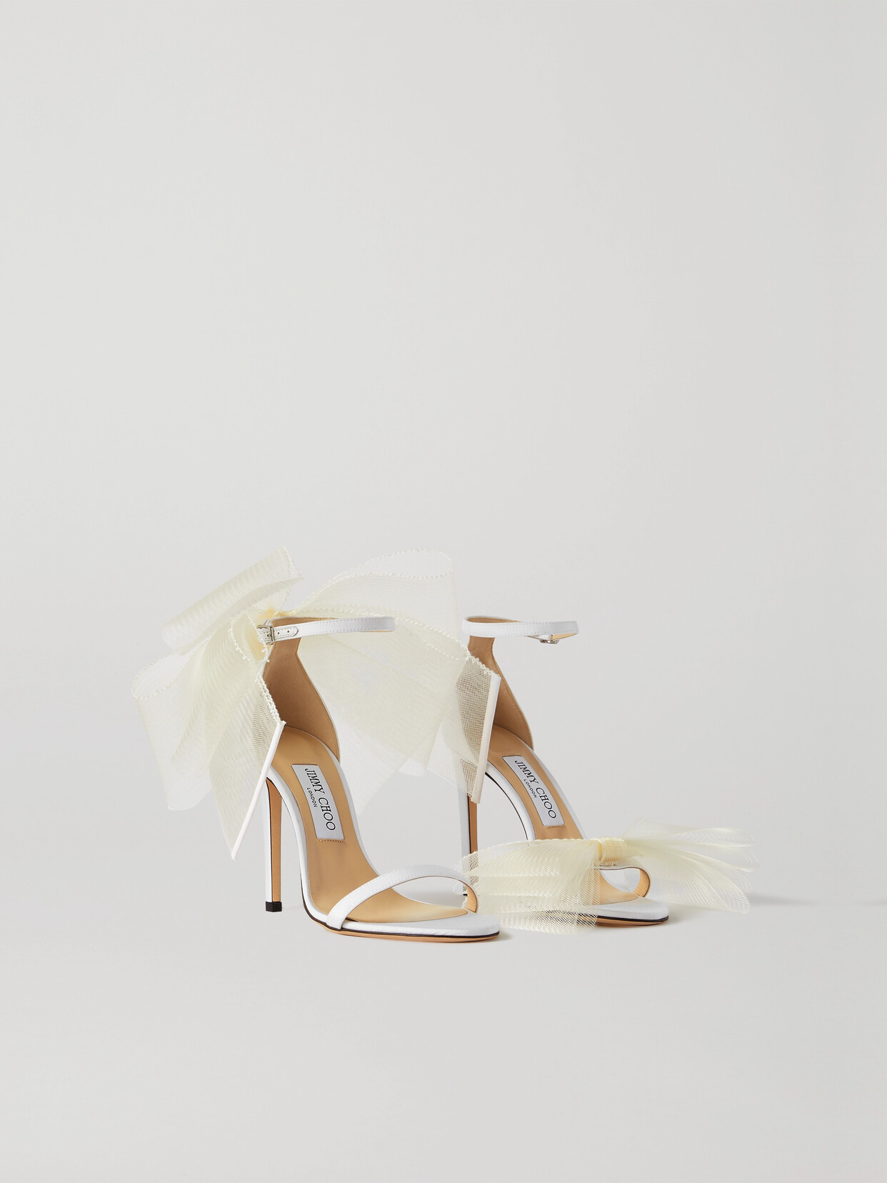 Shop Jimmy Choo Aveline 100 Bow-embellished Grosgrain Sandals In White