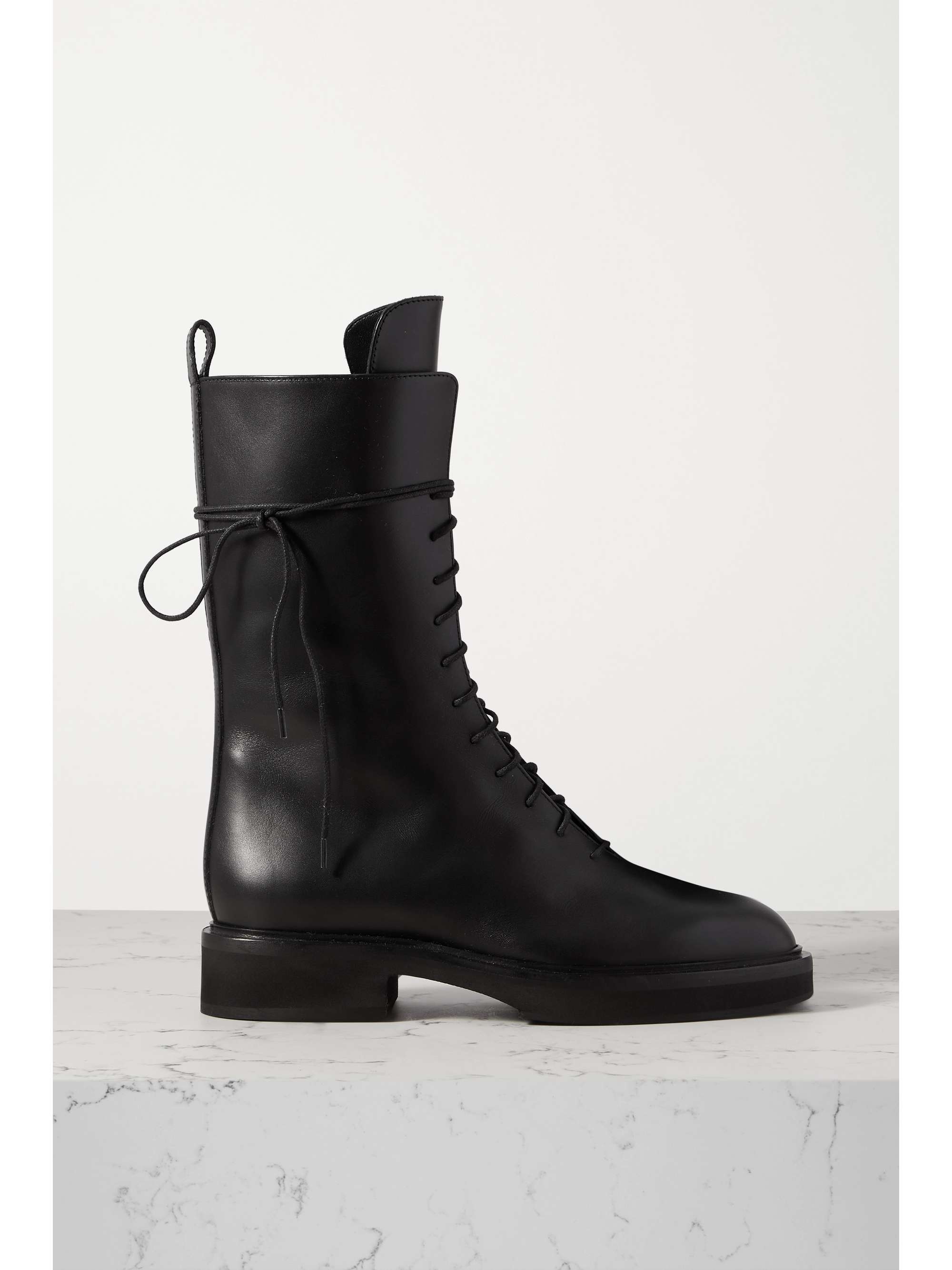 black leather lace ankle boots