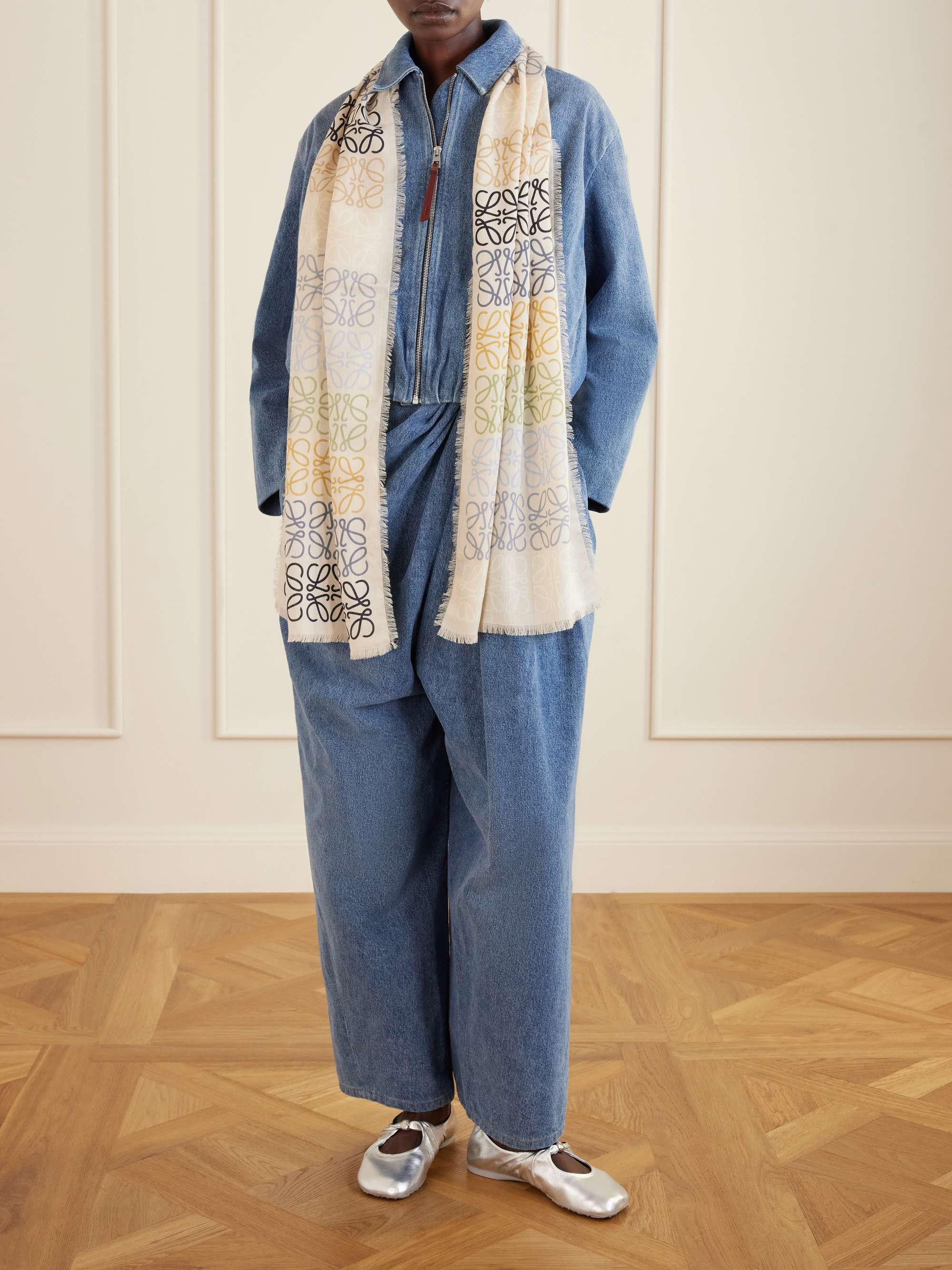 LOEWE Fringed Printed Wool Silk And Cashmere blend Scarf NET A PORTER LOEWE Fringed Printed Wool Silk And Cashmere blend Scarf NET A PORTER