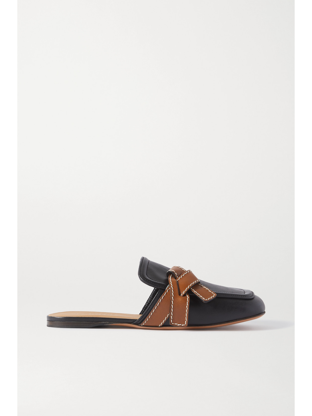 Loewe Gate Topstitched Two-tone Leather Loafers In Black