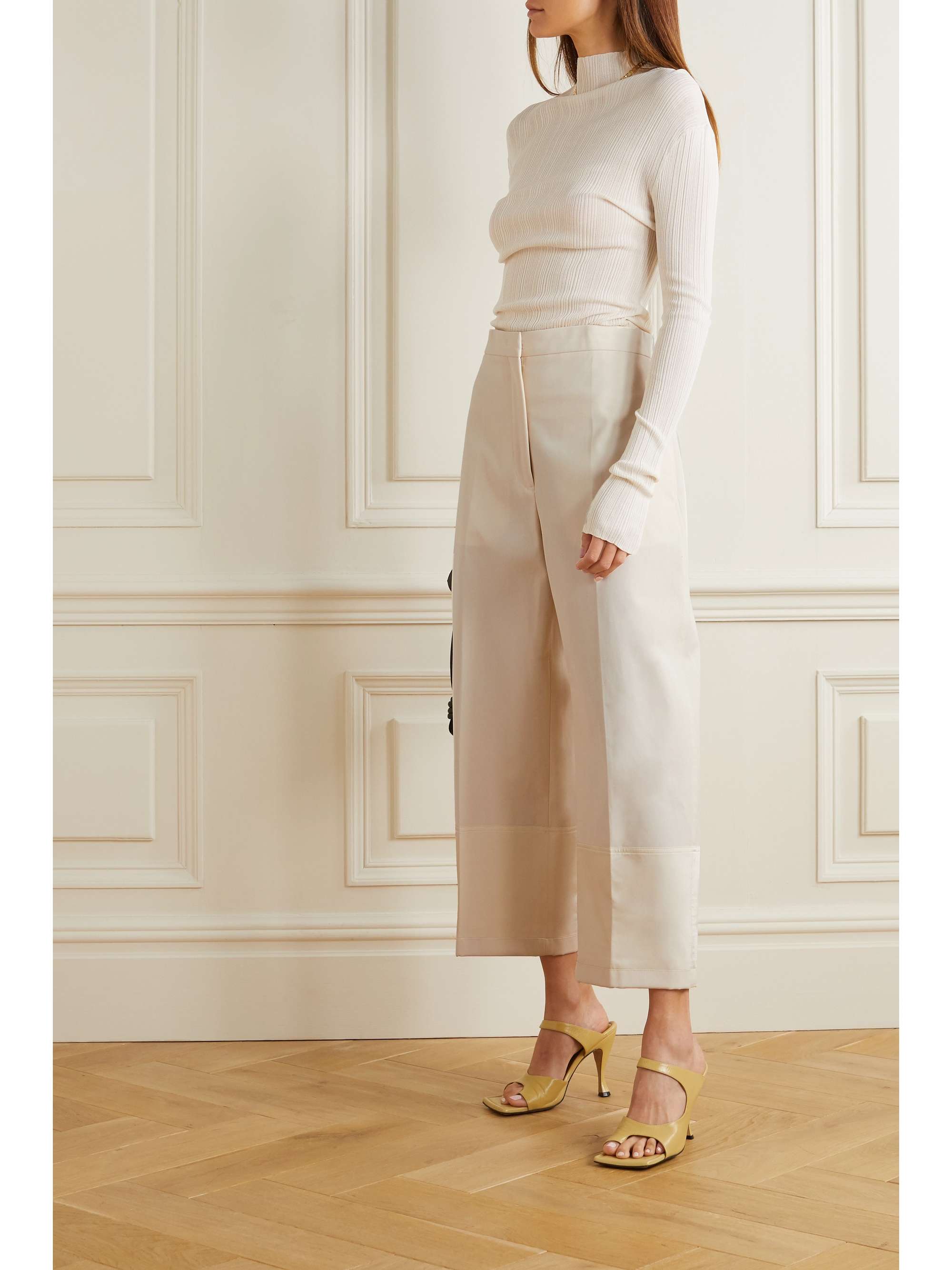 Satin-trimmed cotton-canvas wide-leg pants