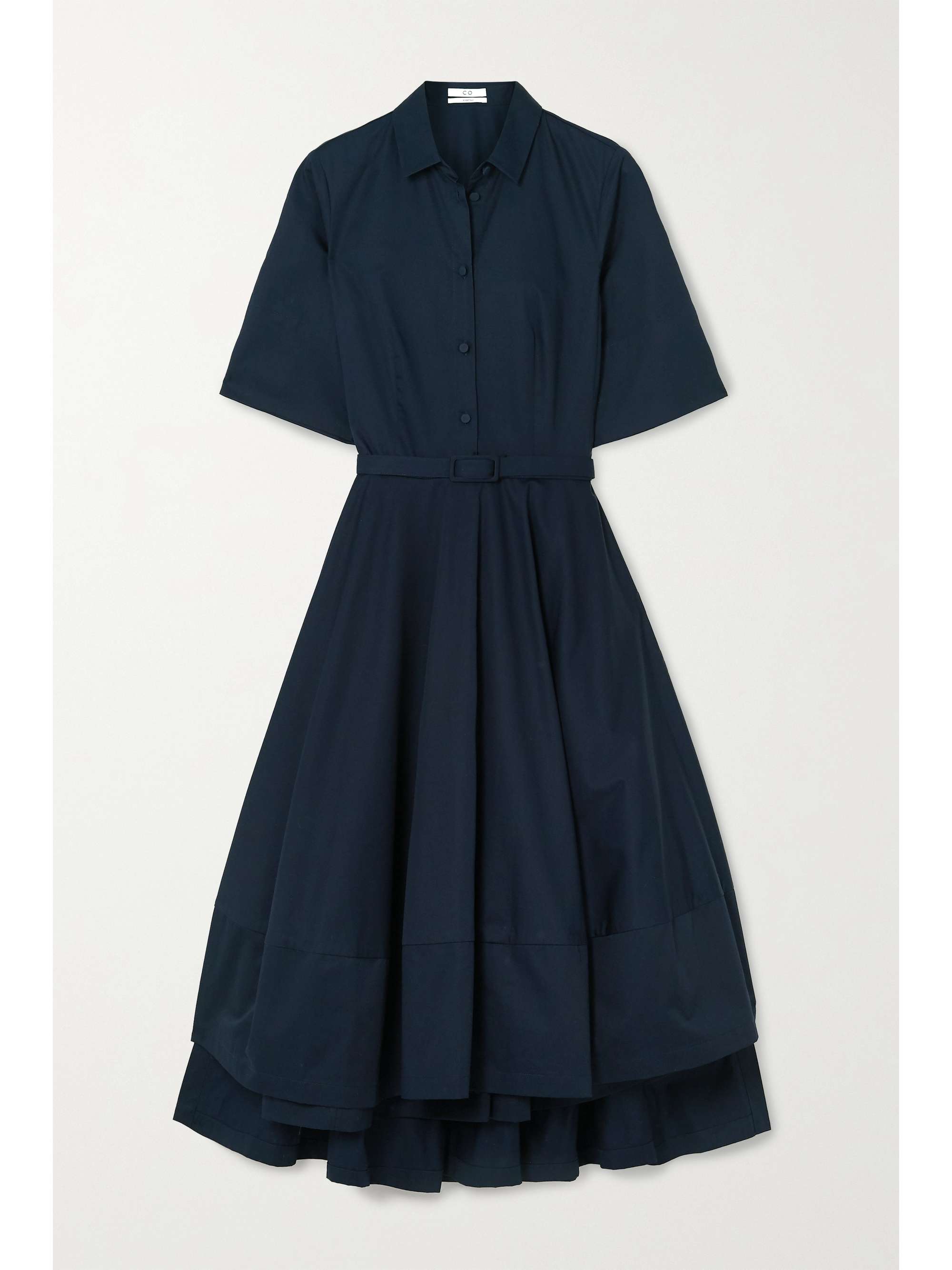 Navy Belted asymmetric pleated cotton ...