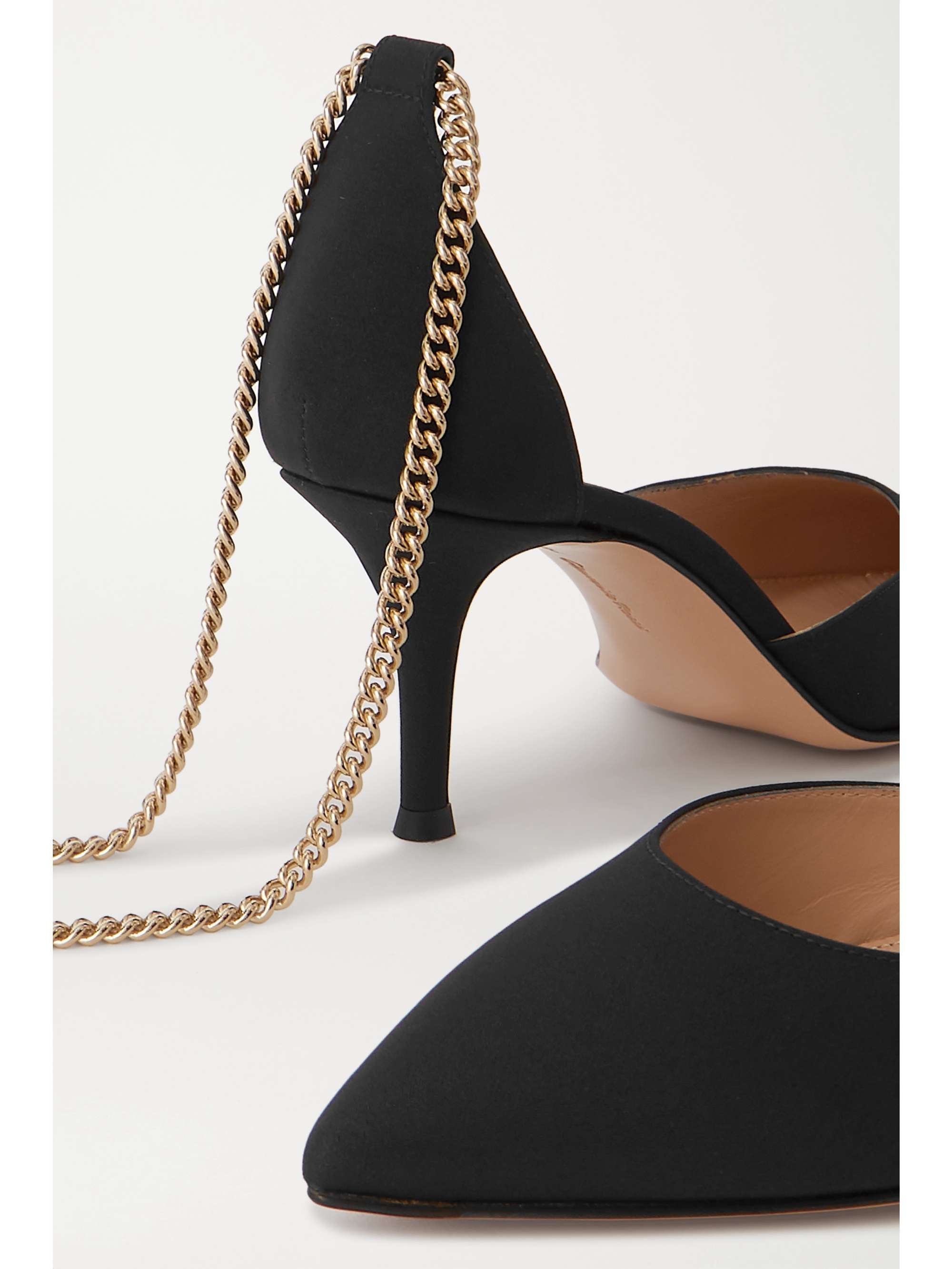 GIANVITO ROSSI 70 chain and leather-trimmed satin pumps