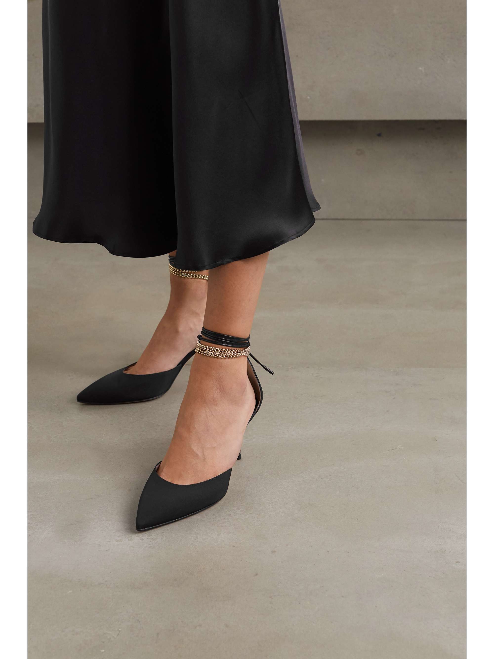 GIANVITO ROSSI 70 chain and leather-trimmed satin pumps