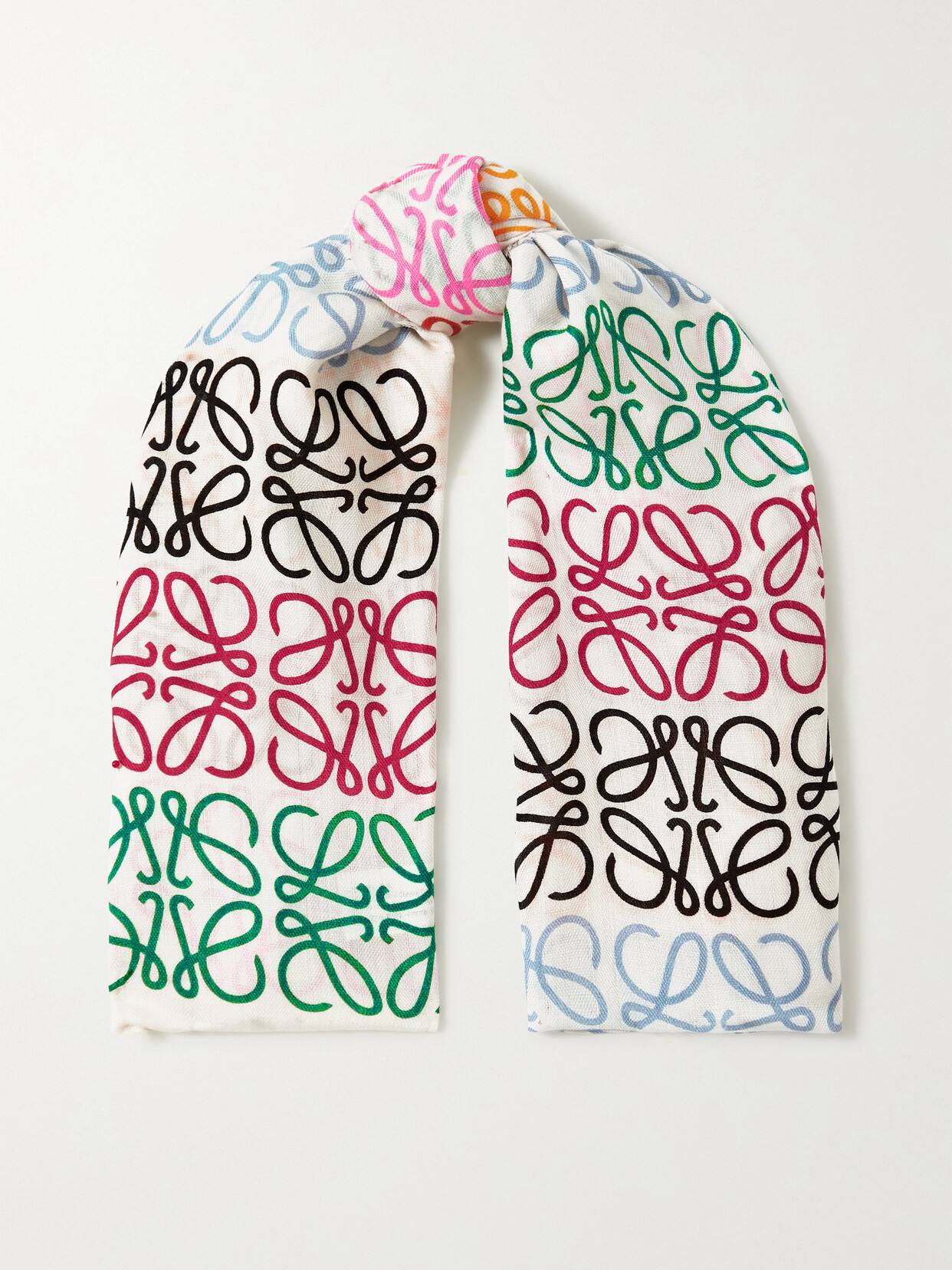 Loewe Fringed Printed Wool, Silk And Cashmere-blend Scarf In White