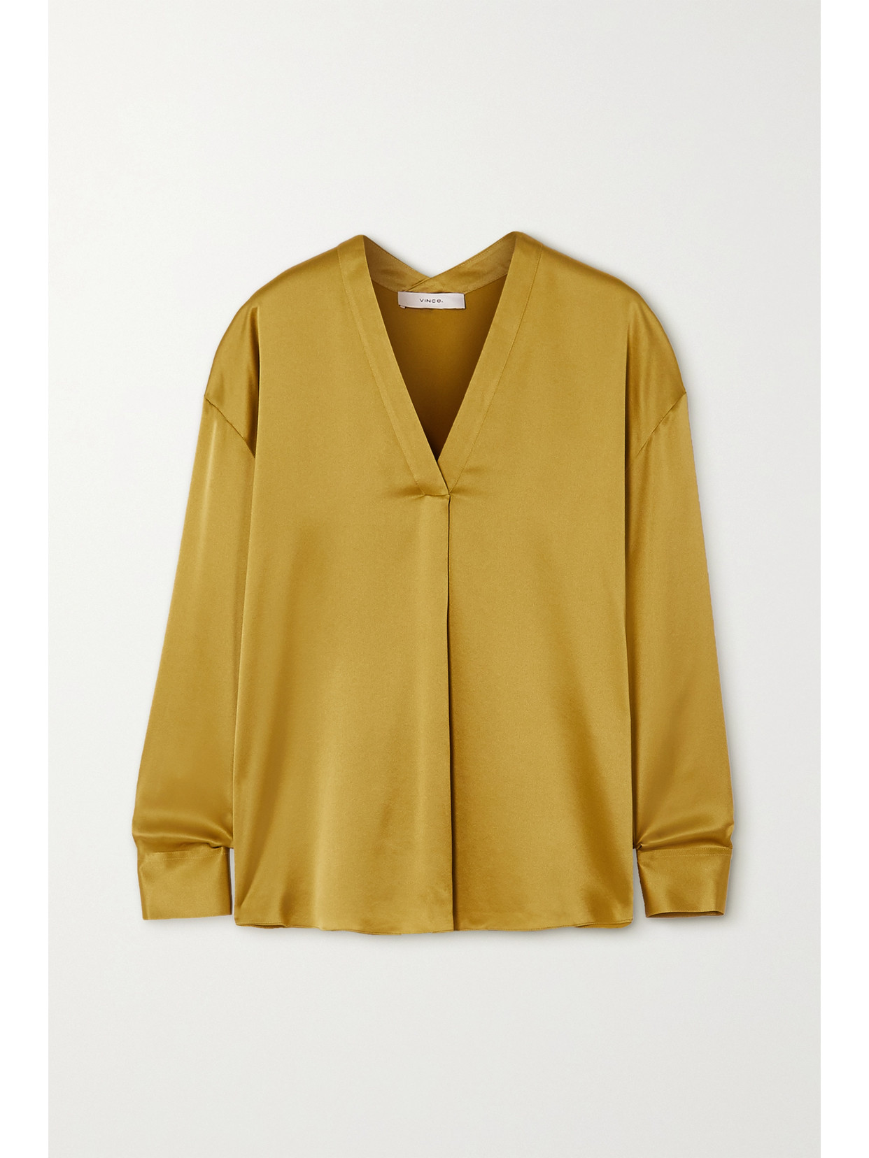 Vince Band-collar Silk Blouse In Lime Green