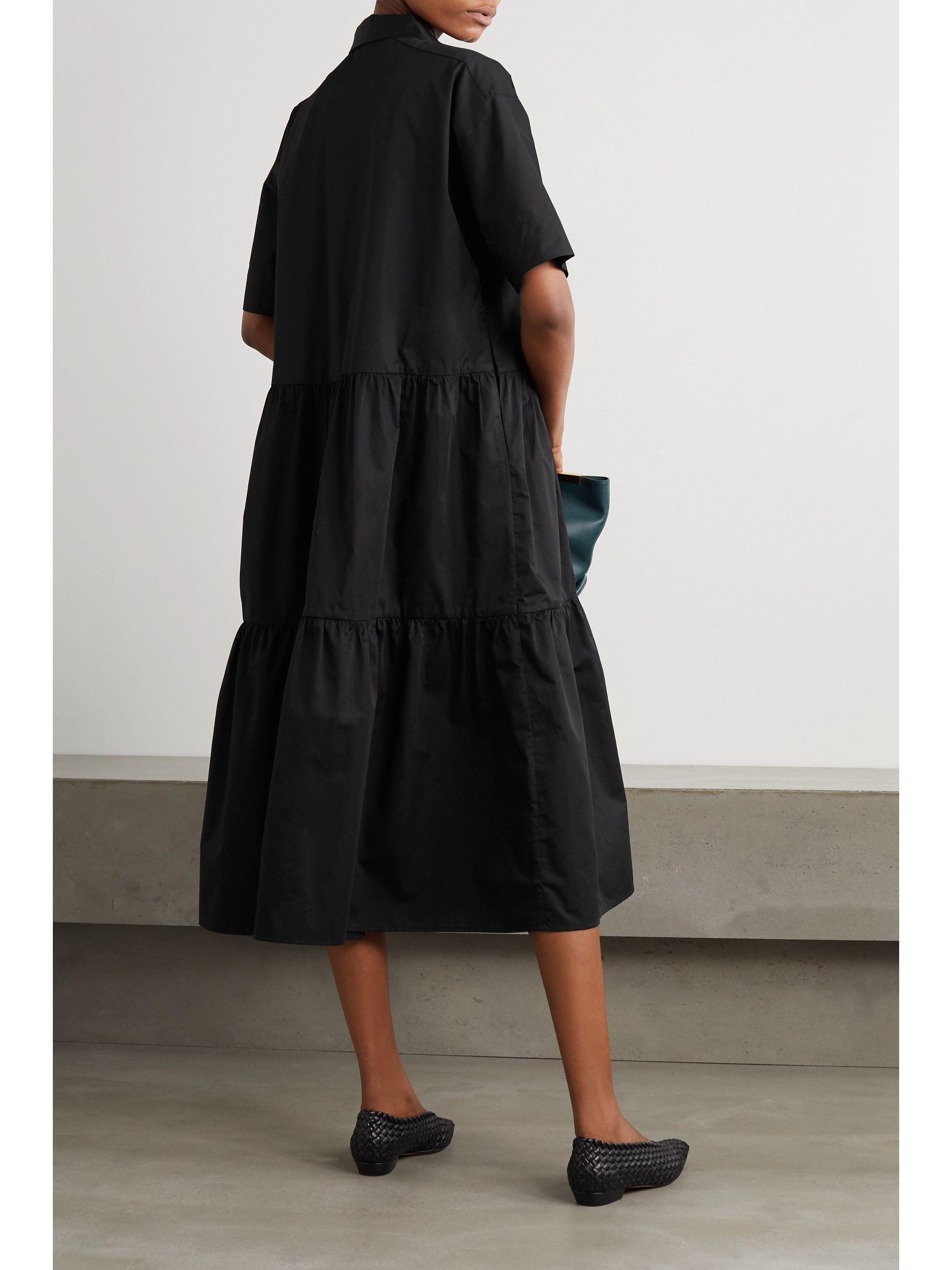 black tiered shirt dress