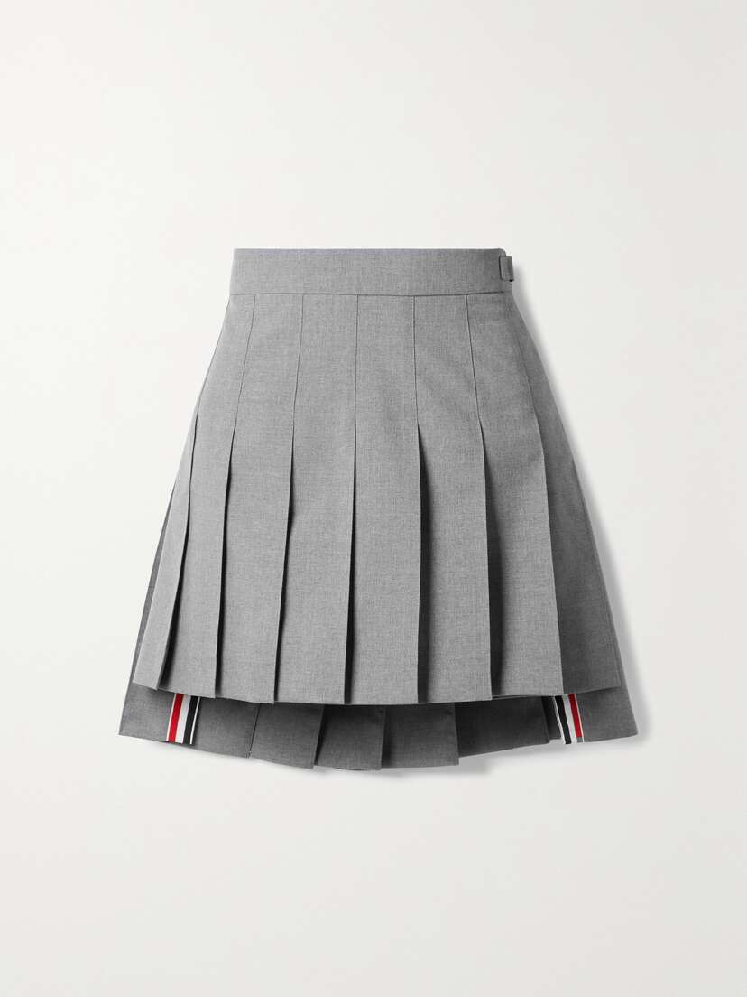 Thom Browne Grosgrain-trimmed Pleated Wool-blend Mini Skirt
