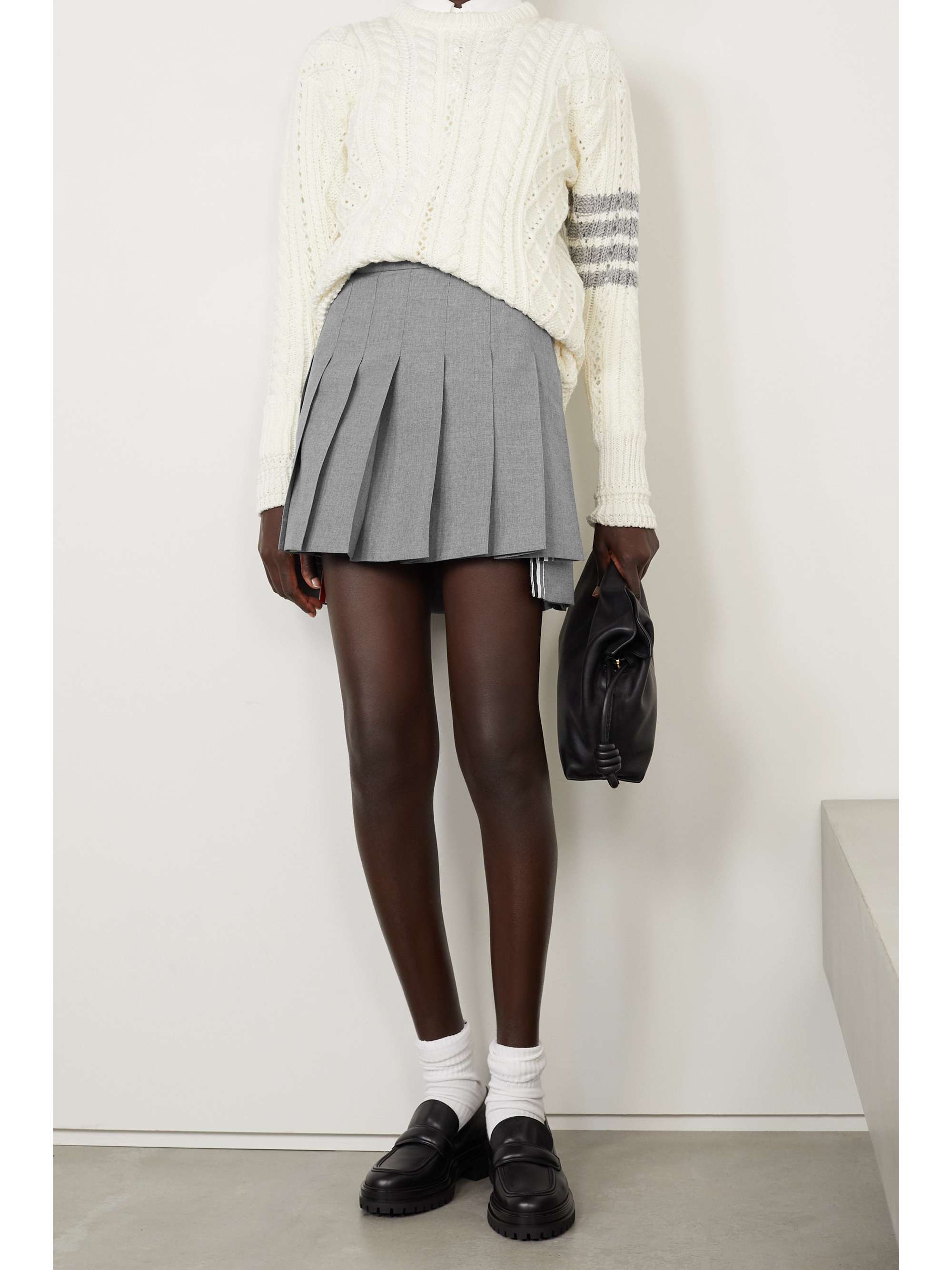 THOM BROWNE Grosgrain-trimmed pleated wool-blend mini skirt | NET-A-PORTER