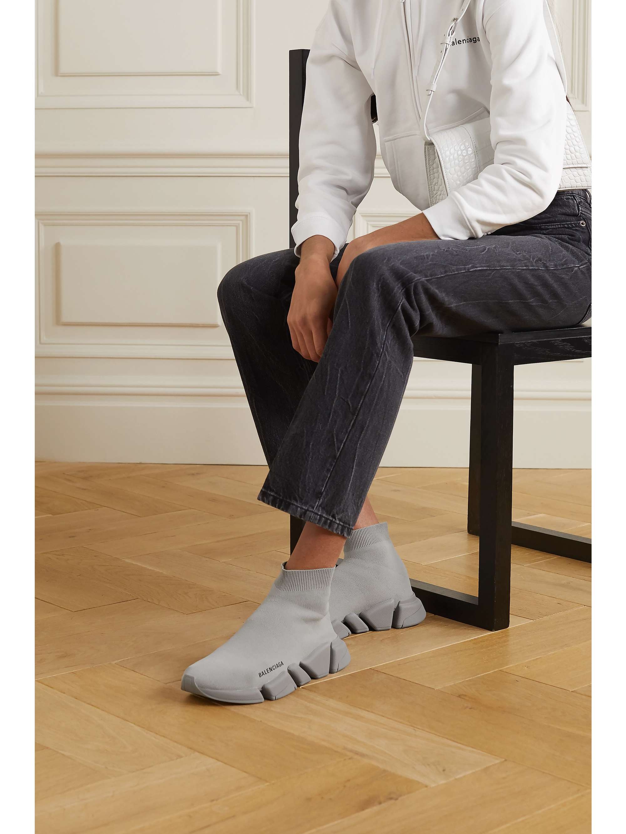 Gray Speed 2.0 ribbed stretch-knit high-top sneakers | BALENCIAGA |  NET-A-PORTER