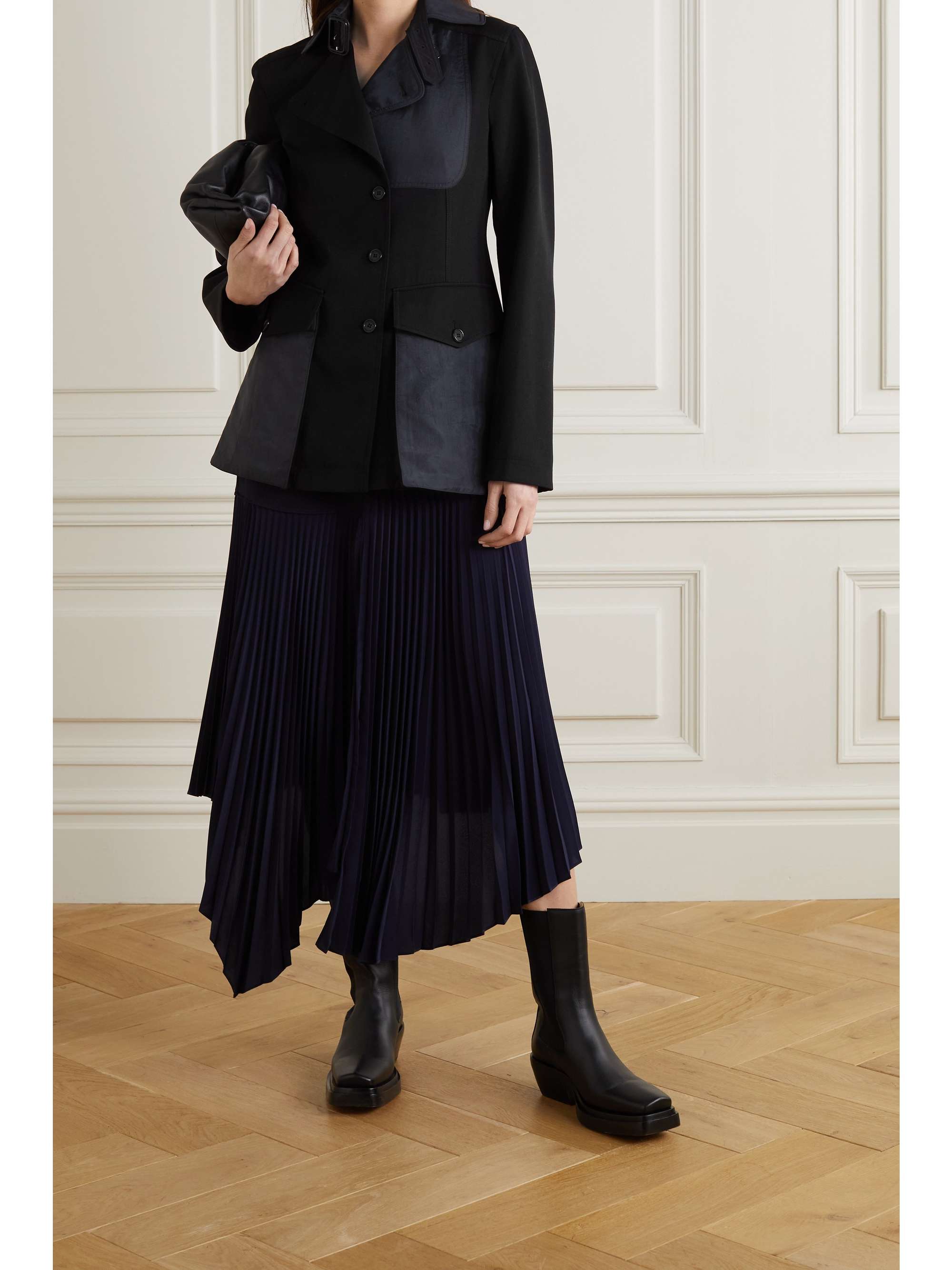 paneled stretch wool jacket