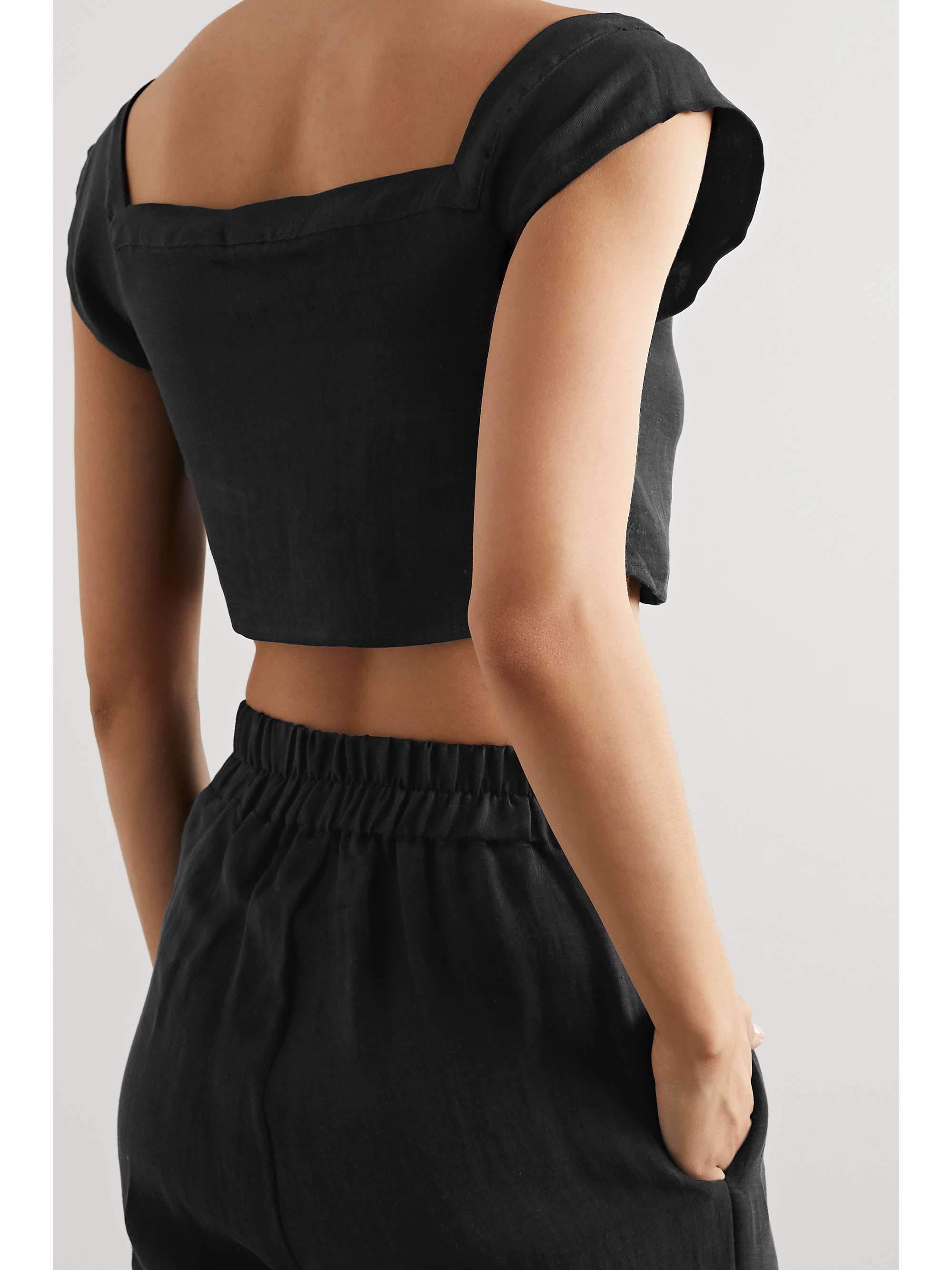 ANEMOS + NET SUSTAIN The Flutter cropped linen and cupro-blend top