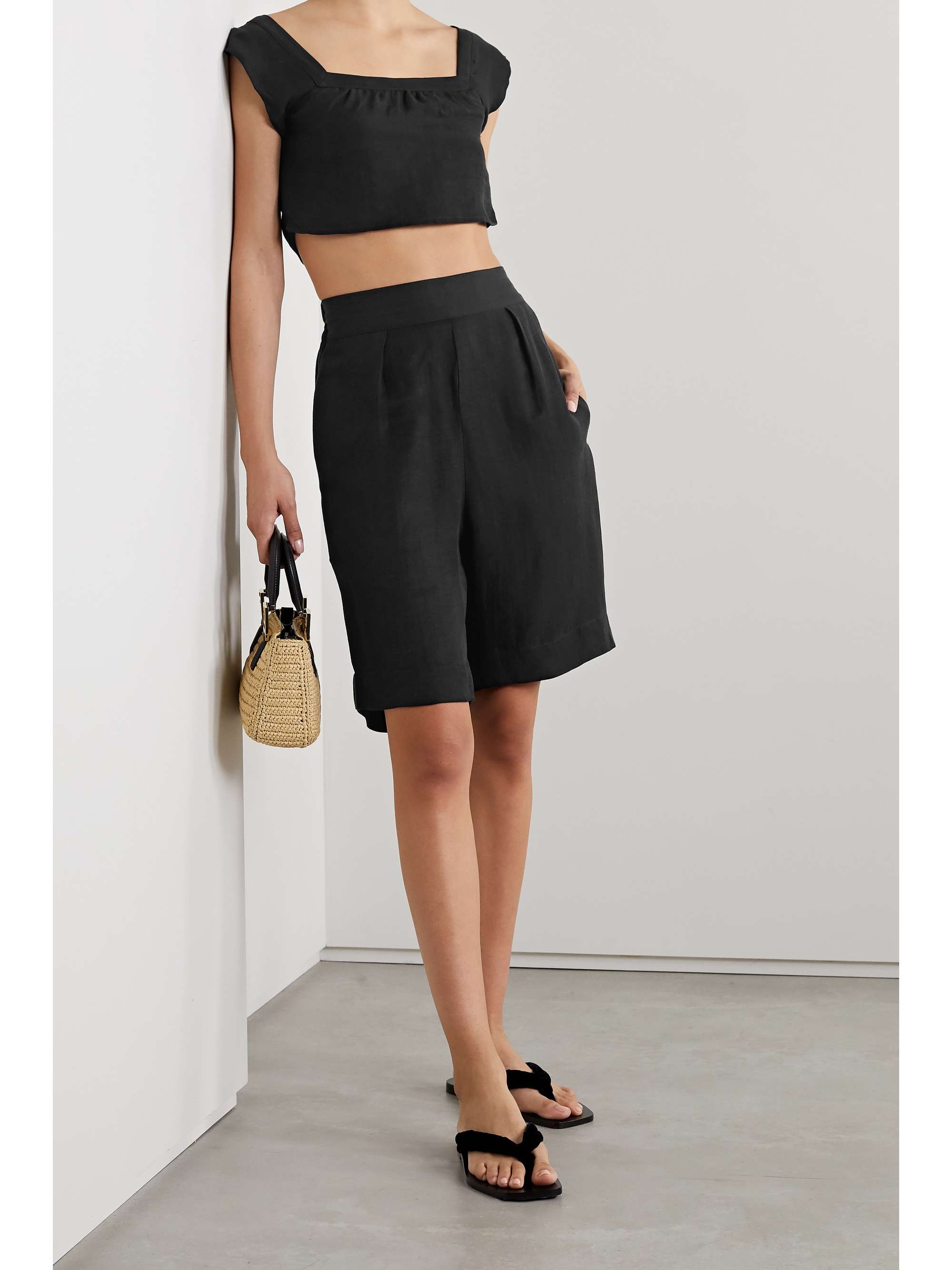 ANEMOS + NET SUSTAIN The Flutter cropped linen and cupro-blend top