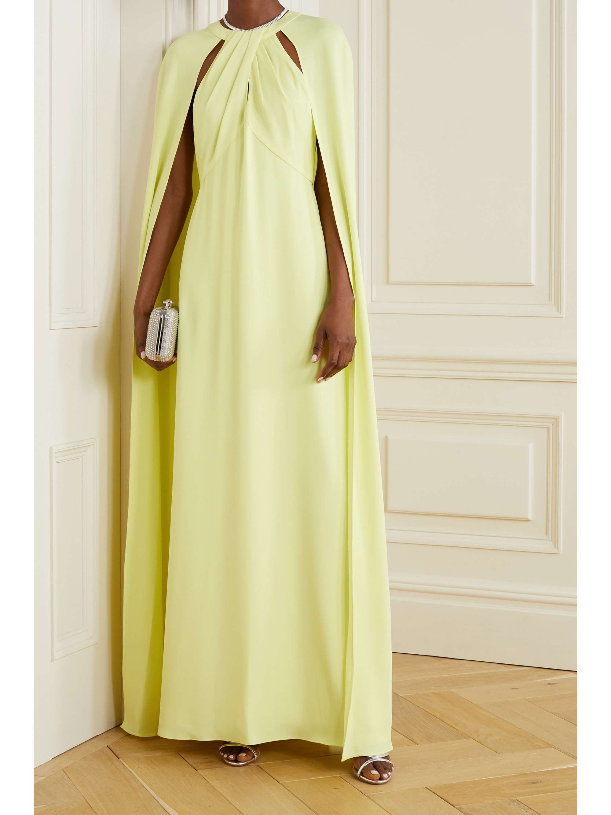 yellow dress with cape
