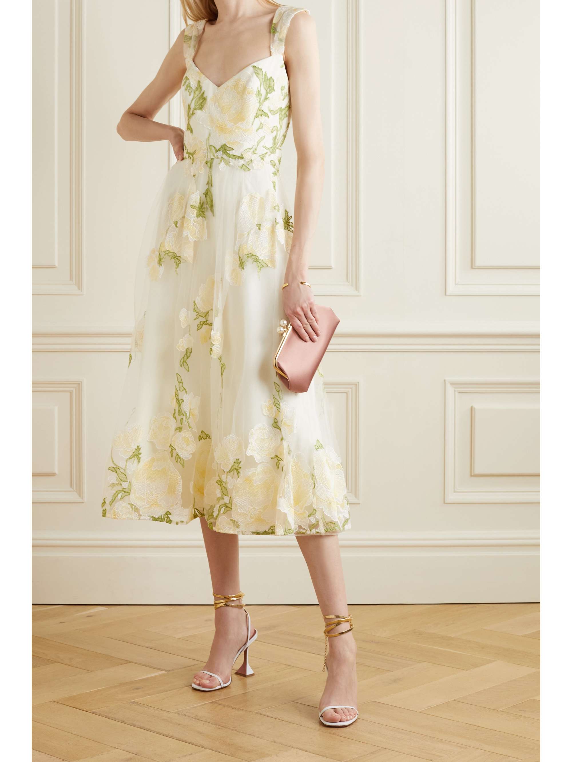 embroidered tulle midi dress