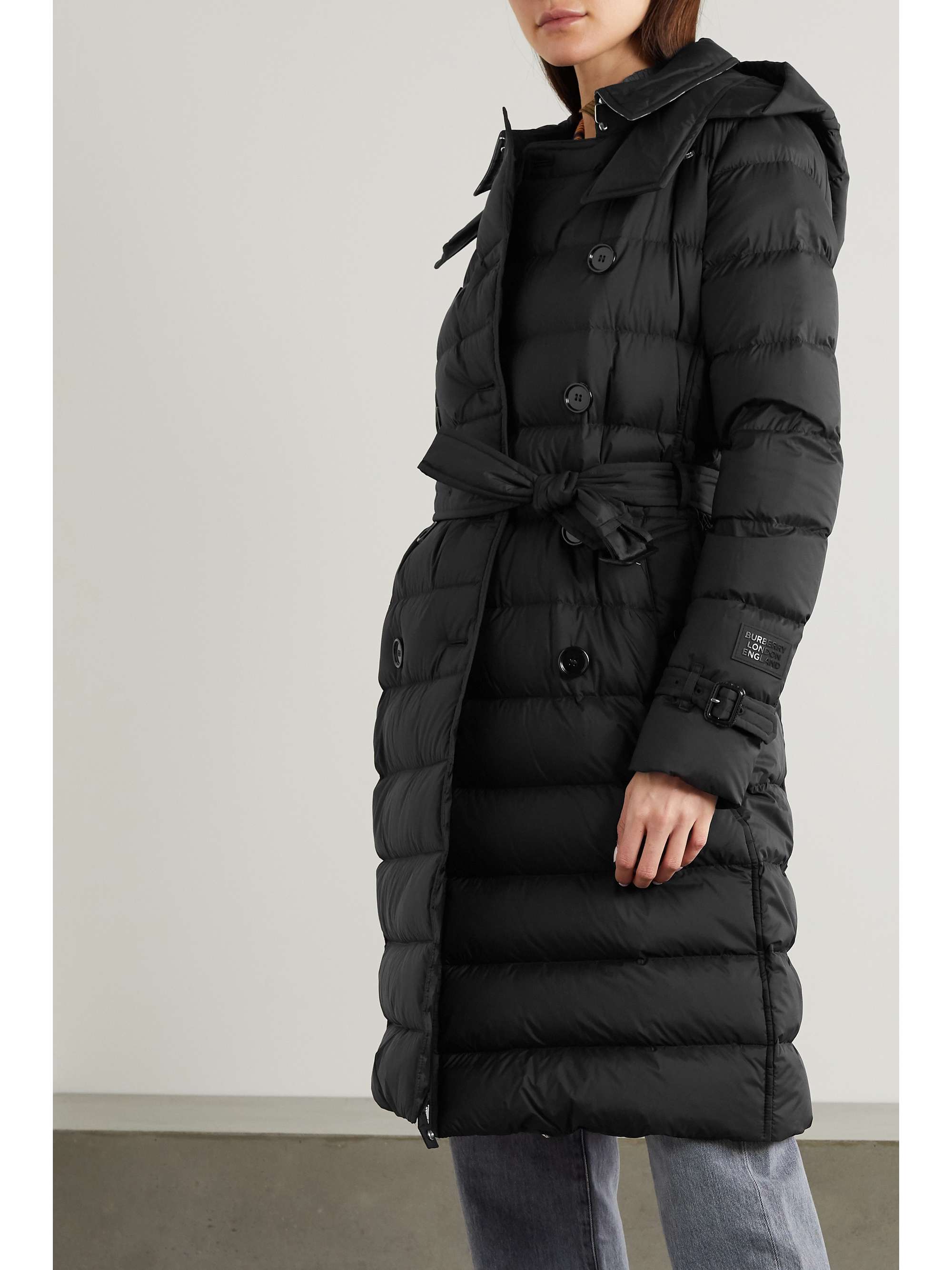 BURBERRY + NET SUSTAIN belted hooded quilted shell down coat | NET-A-PORTER