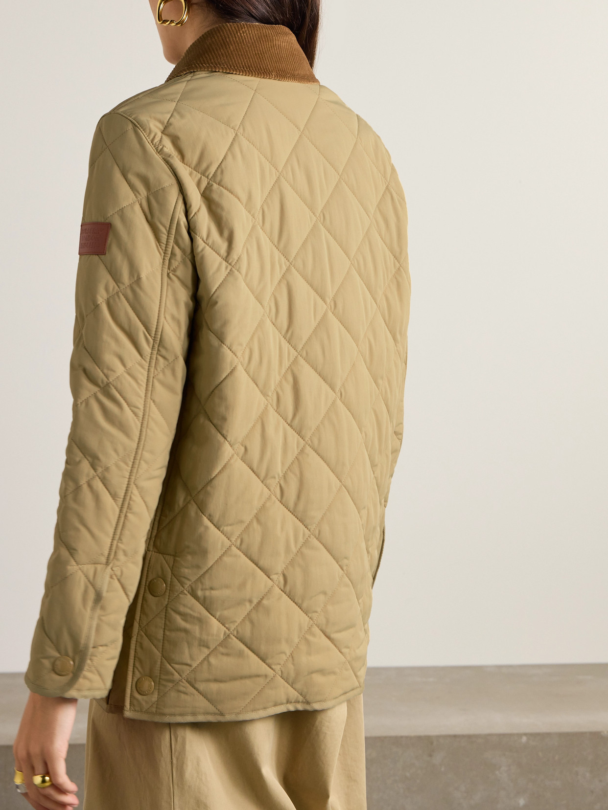 Shop Burberry Corduroy And Leather-trimmed Quilted Shell Jacket In Beige