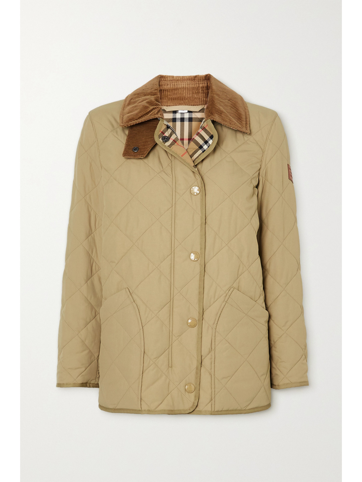 Shop Burberry Corduroy And Leather-trimmed Quilted Shell Jacket In Beige