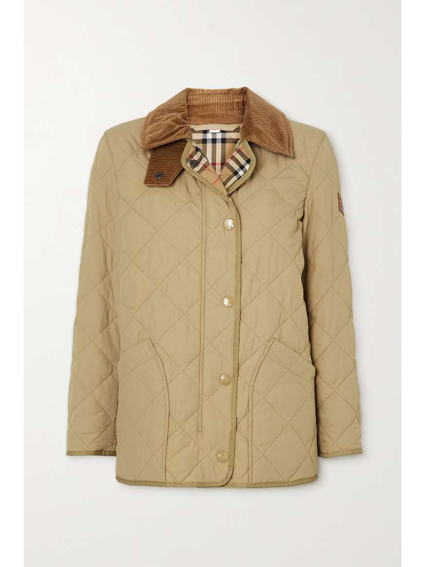 Burberry Corduroy And Leather-trimmed Quilted Shell Jacket