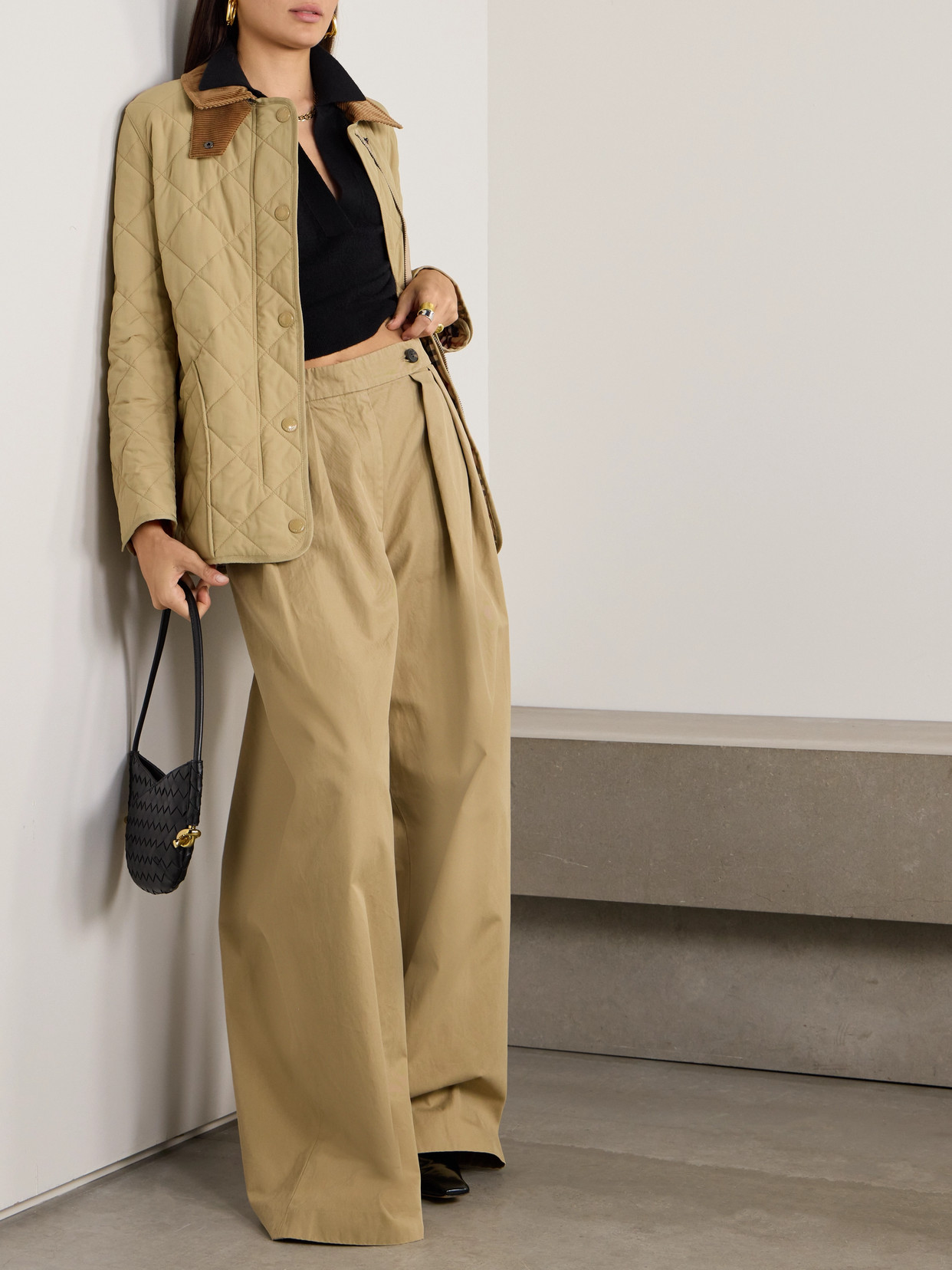 Burberry Corduroy And Leather-trimmed Quilted Shell Jacket In Beige