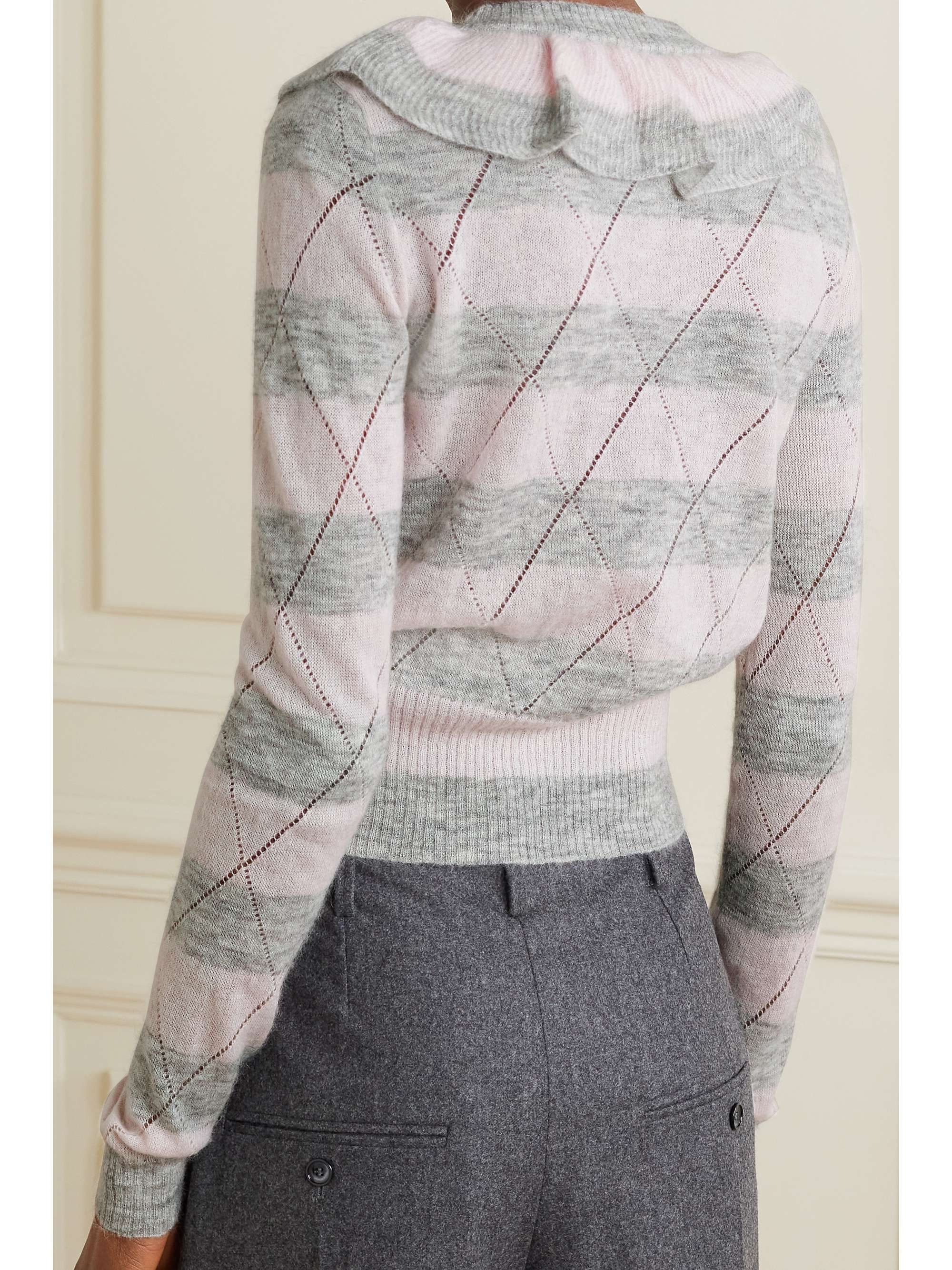 PHILOSOPHY DI LORENZO SERAFINI Ruffled striped pointelle-knit mohair-blend sweater
