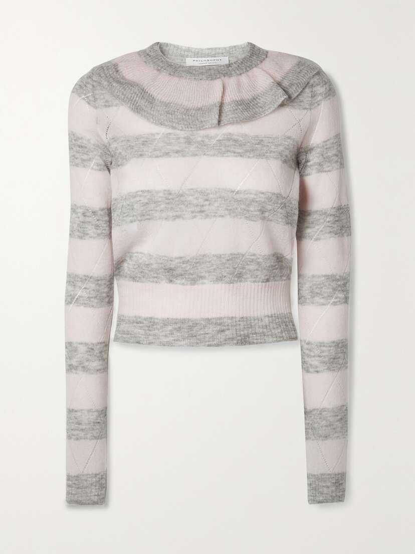 Philosophy di Lorenzo Serafini Ruffled Striped Pointelle-knit Mohair-blend Sweater