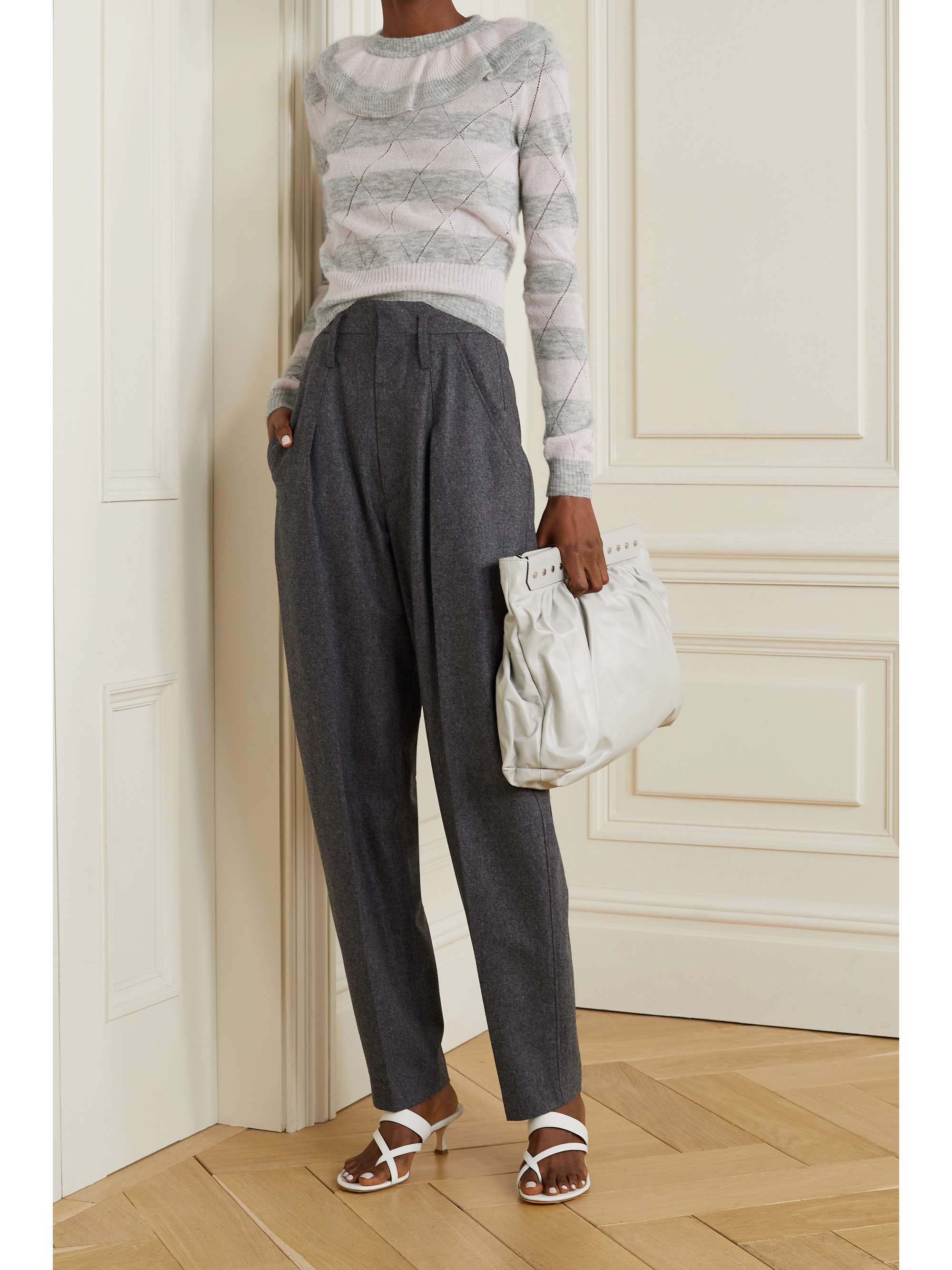 PHILOSOPHY DI LORENZO SERAFINI Ruffled striped pointelle-knit mohair-blend sweater