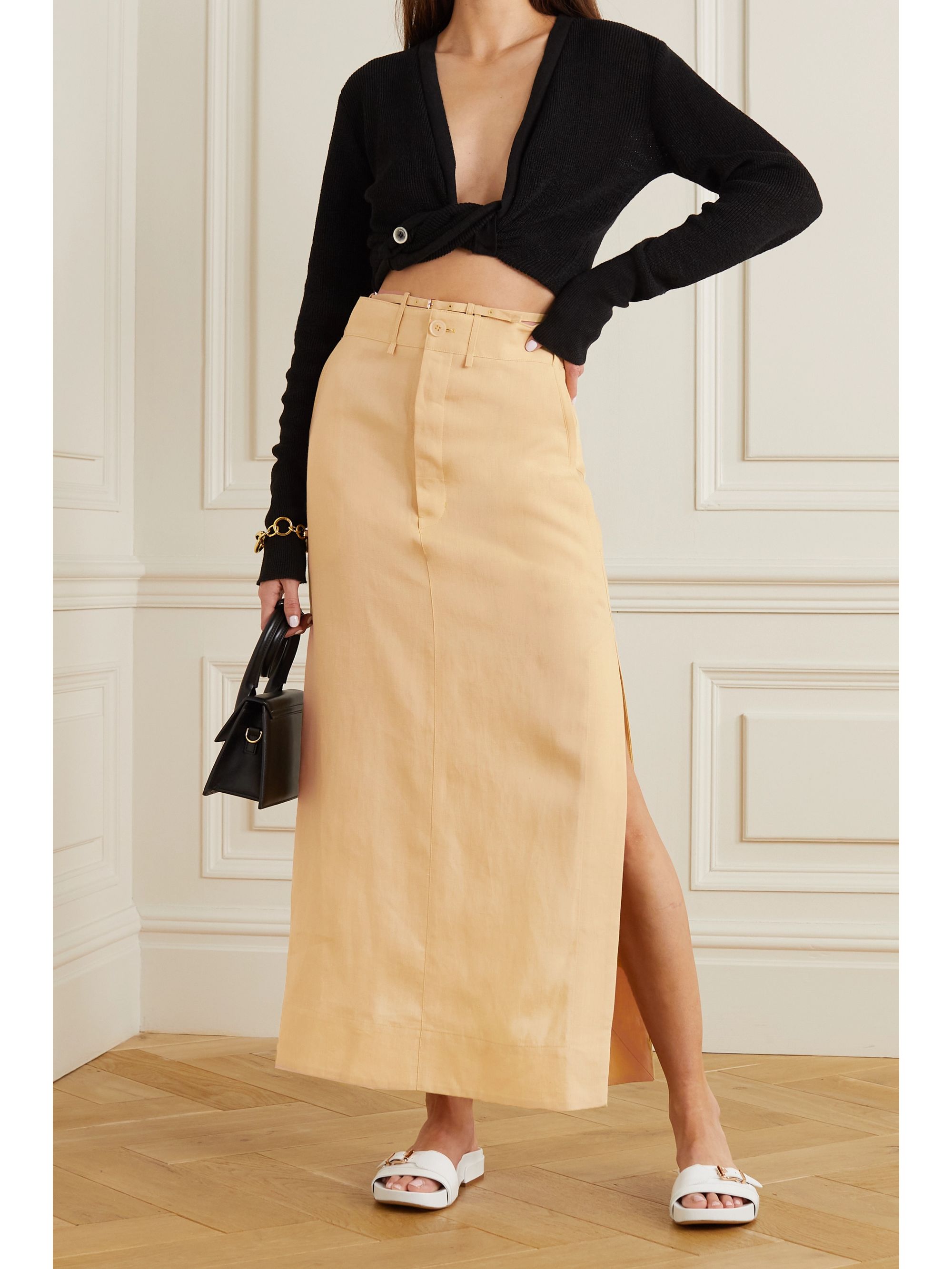 Sand Terraio buckled linen maxi skirt 
