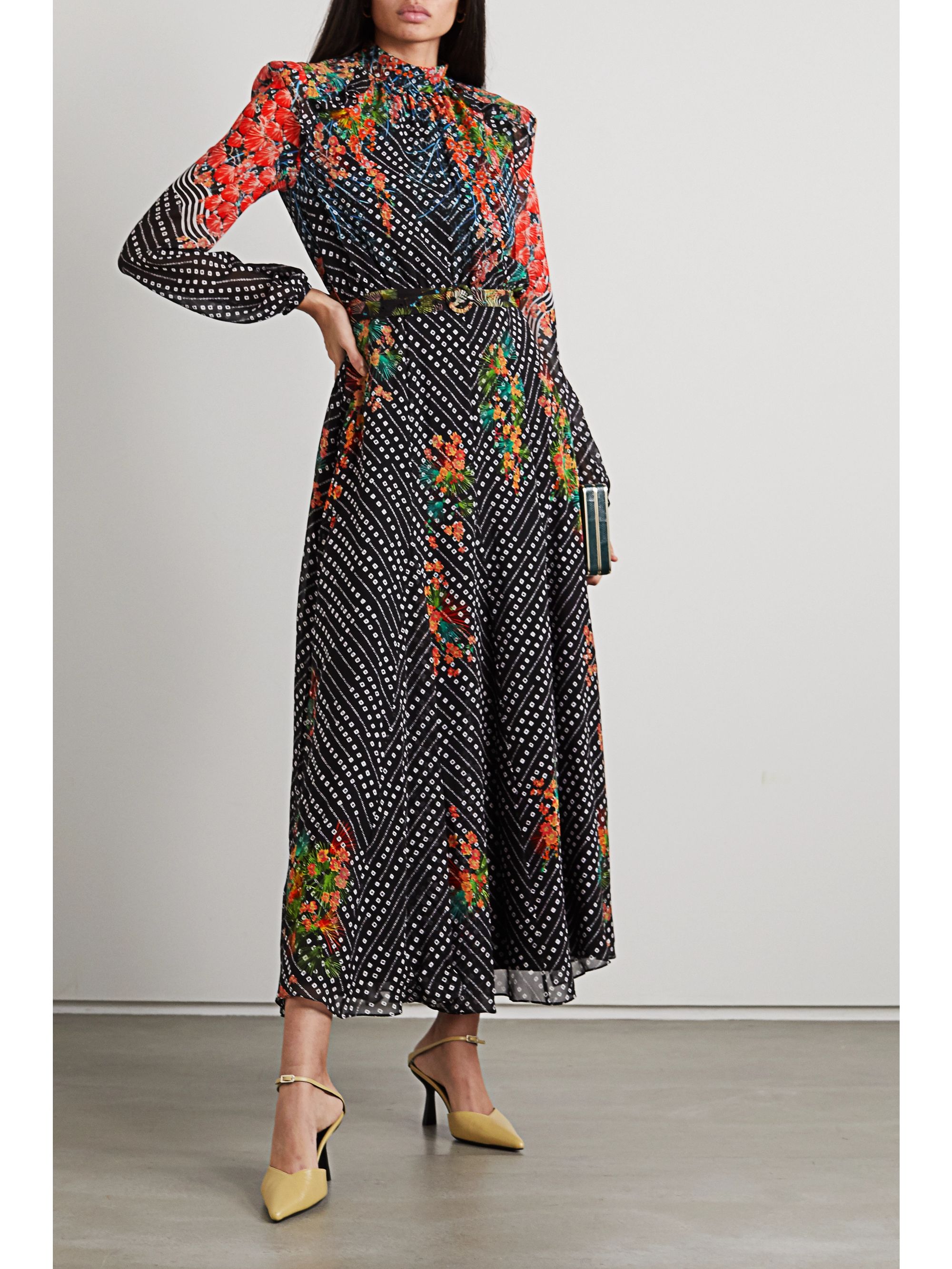 Navy Jacqui-B belted printed silk 