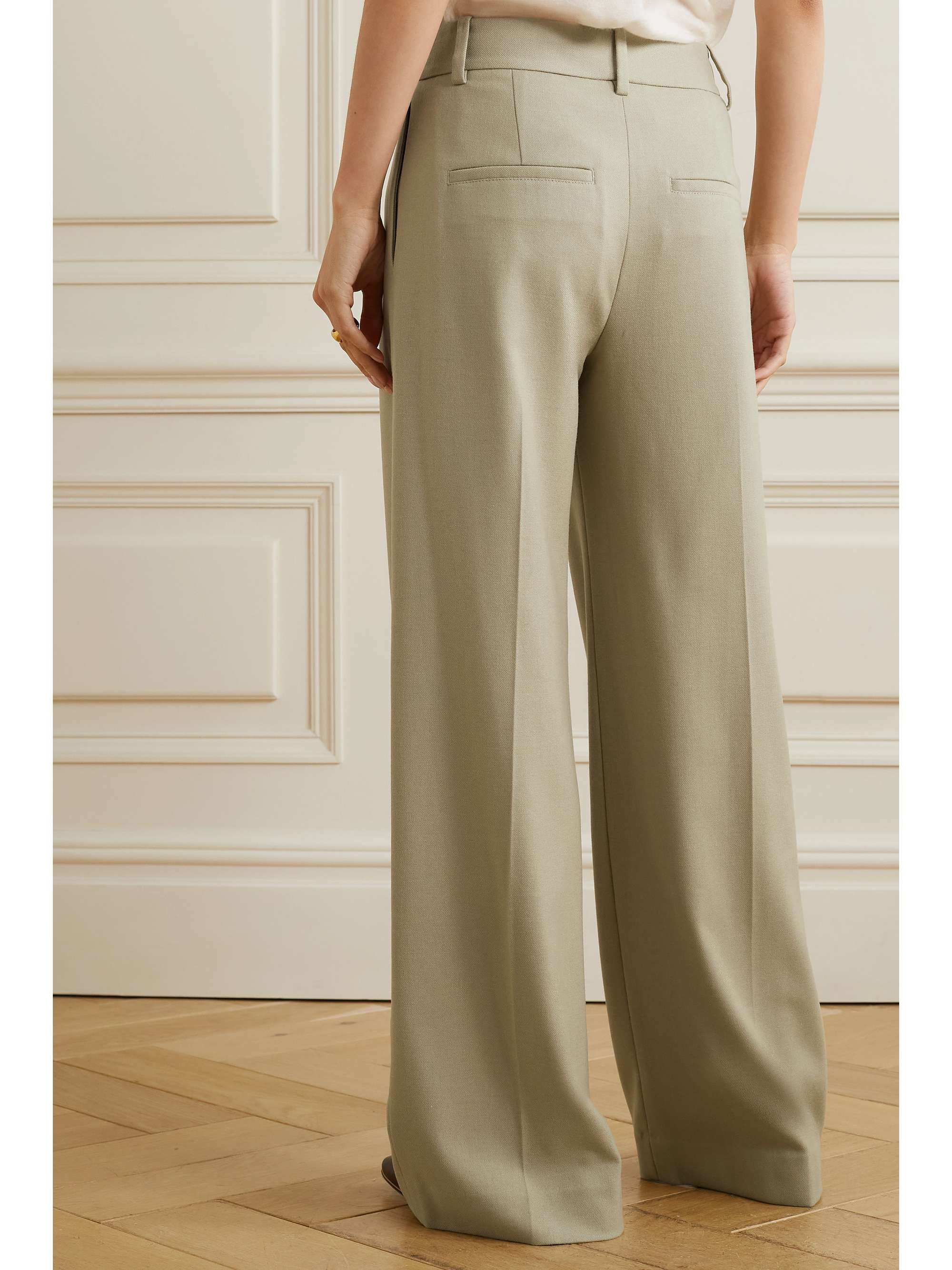 Beige Pleated flannel wide-leg pants 