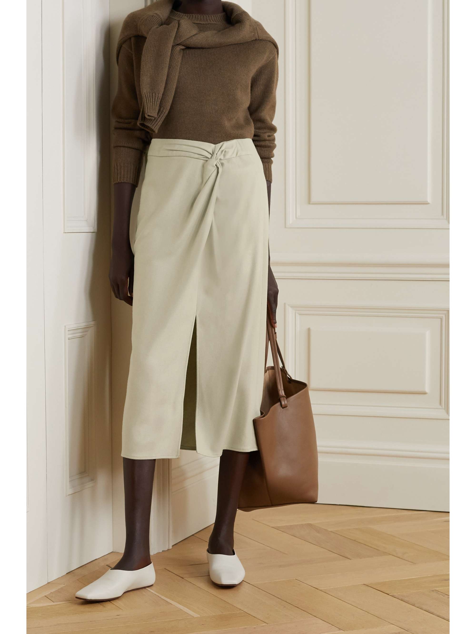 VINCE Knotted flannel midi skirt