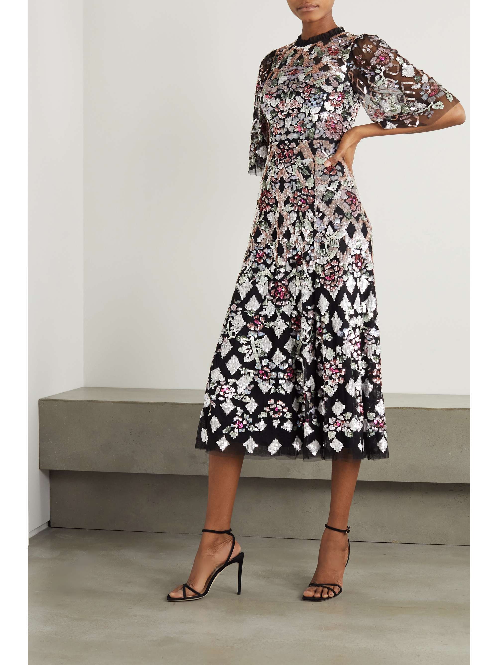 needle and thread black sequin dress