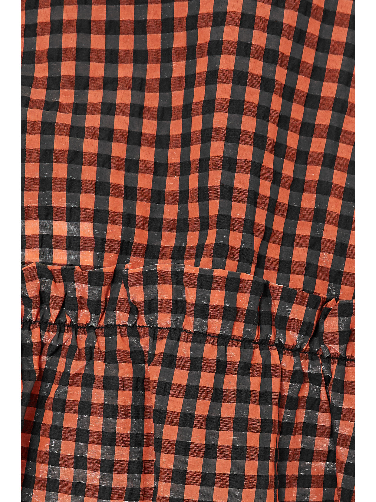 Ganni Seersucker Check Blouse In Multicolor Polyester In Orange