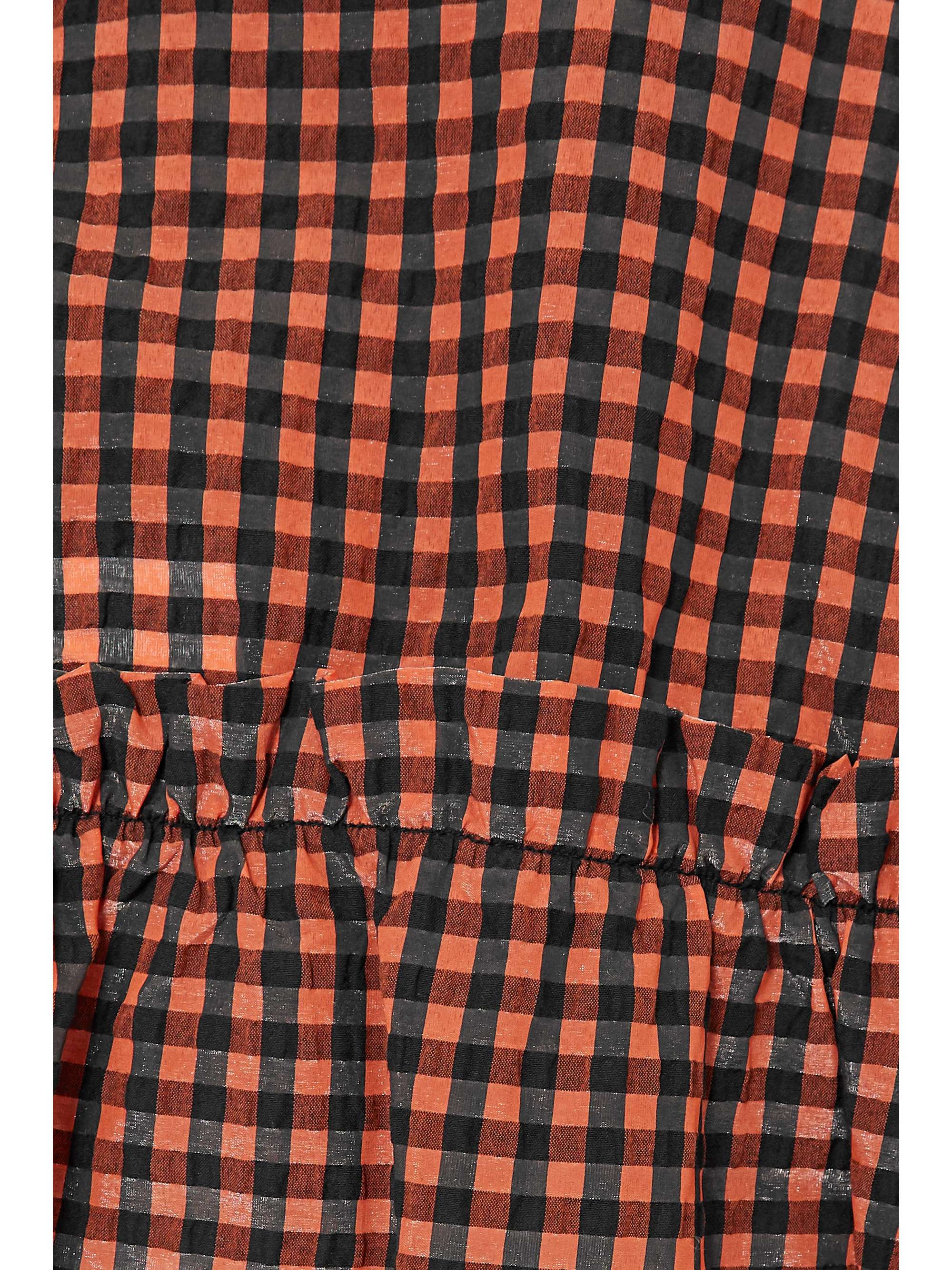 GANNI Ruffled gingham seersucker blouse