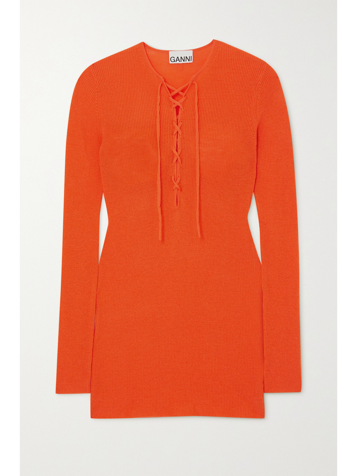 Ganni Recycled Wool Knit V Neck Sweater In Orange