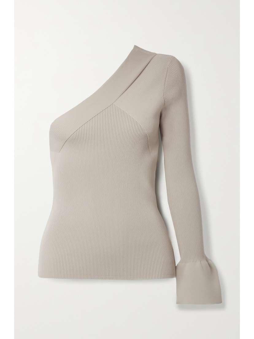Theory One-sleeve Paneled Ribbed-knit Top