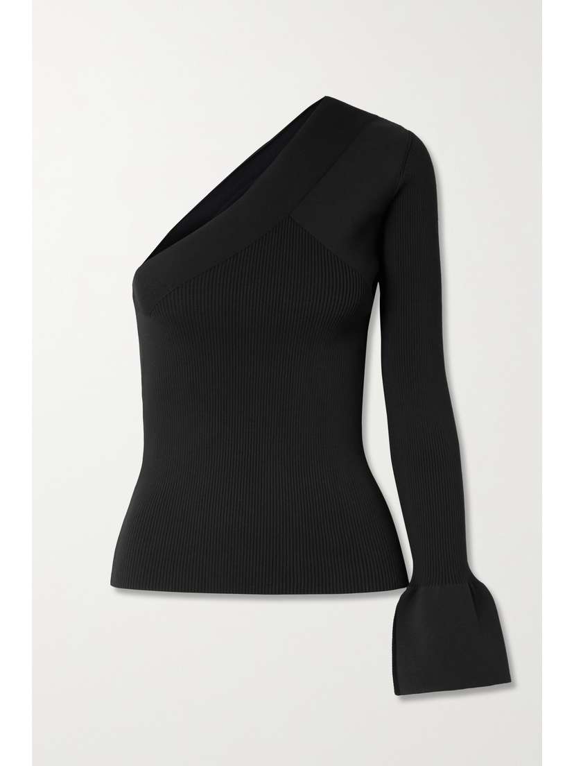 Theory One-sleeve Paneled Ribbed-knit Top