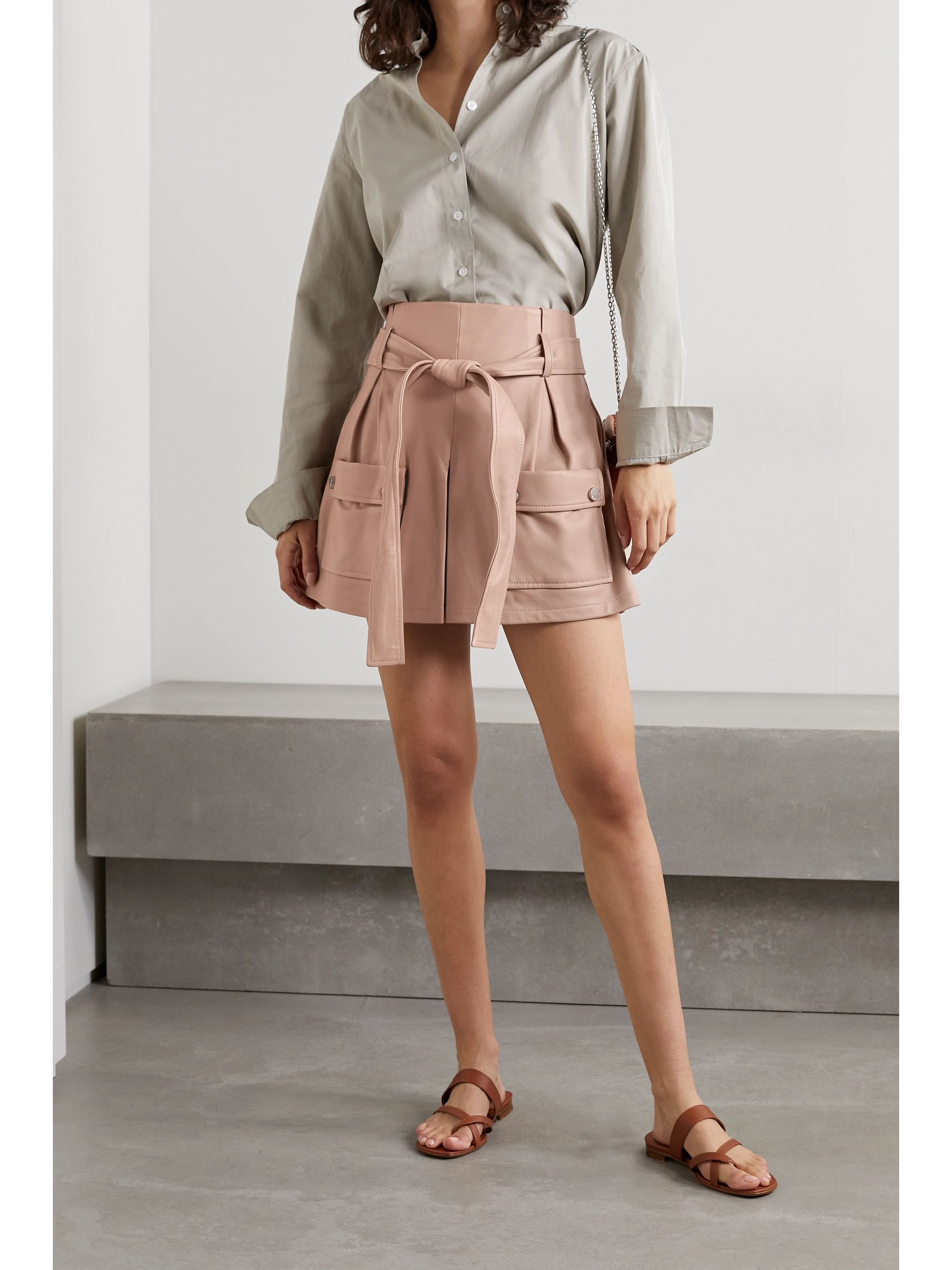 belted leather shorts